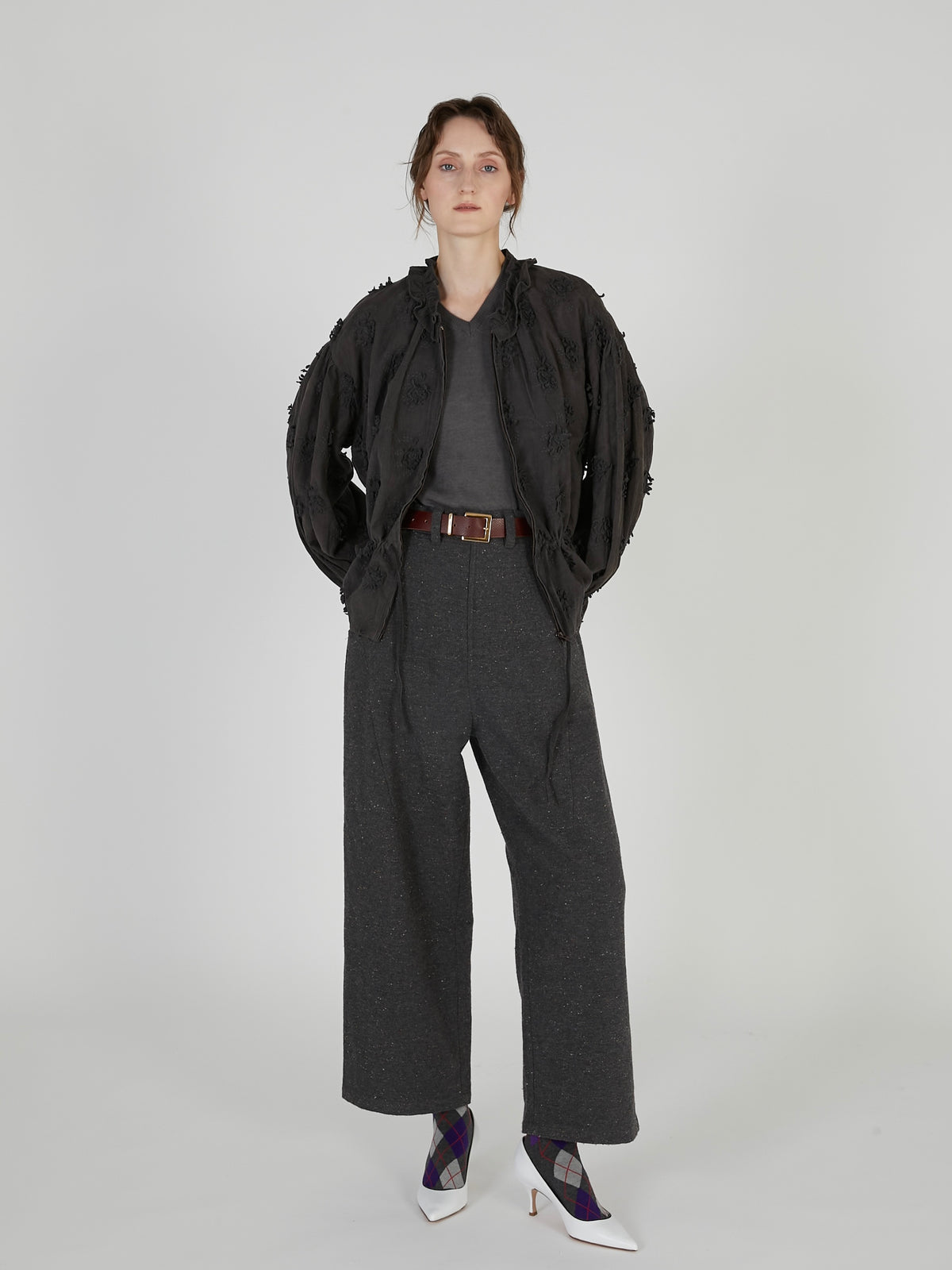 3D embroidery corduroy blouson|GRAY