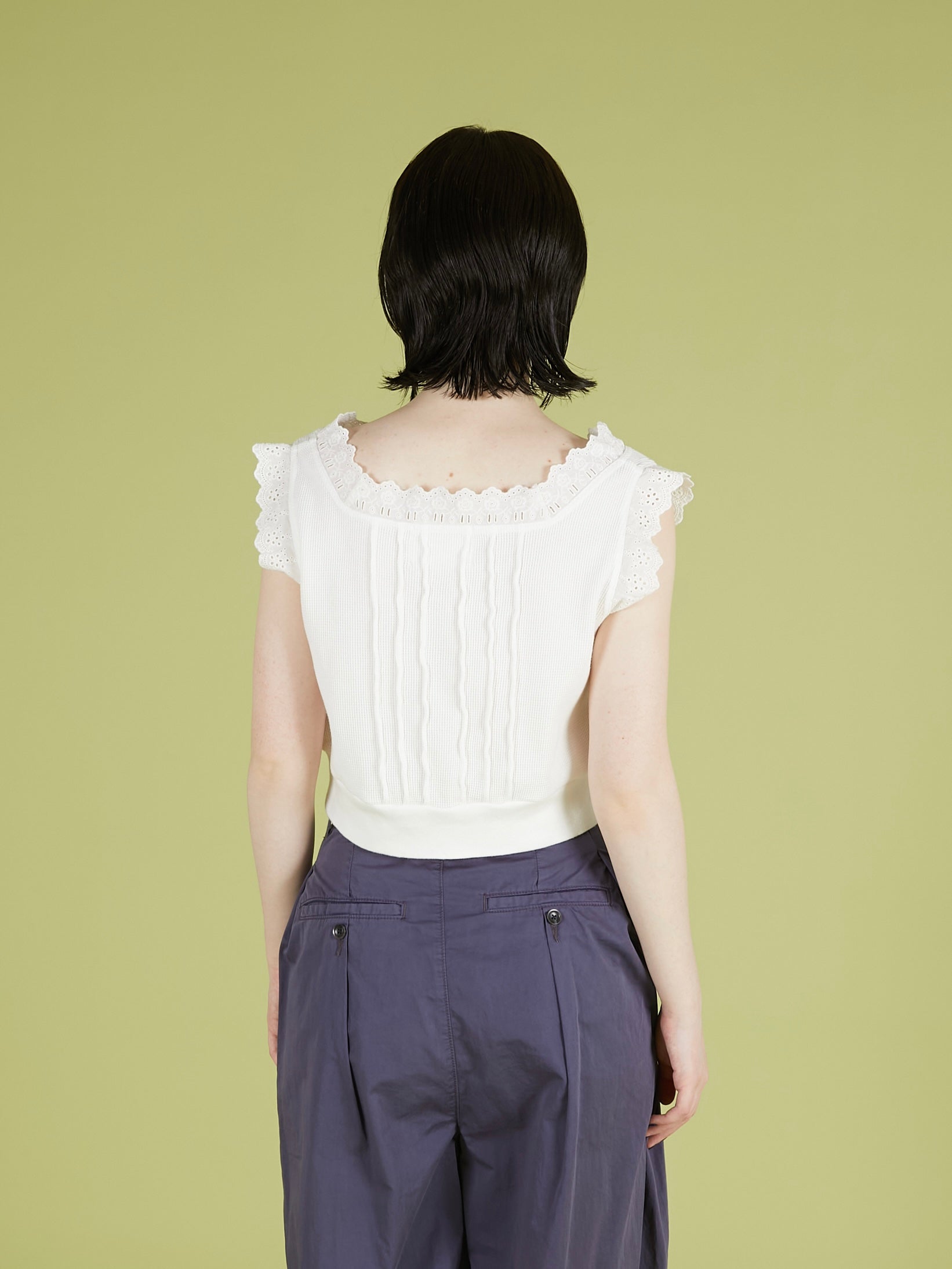 waffle frill vest|WHITE