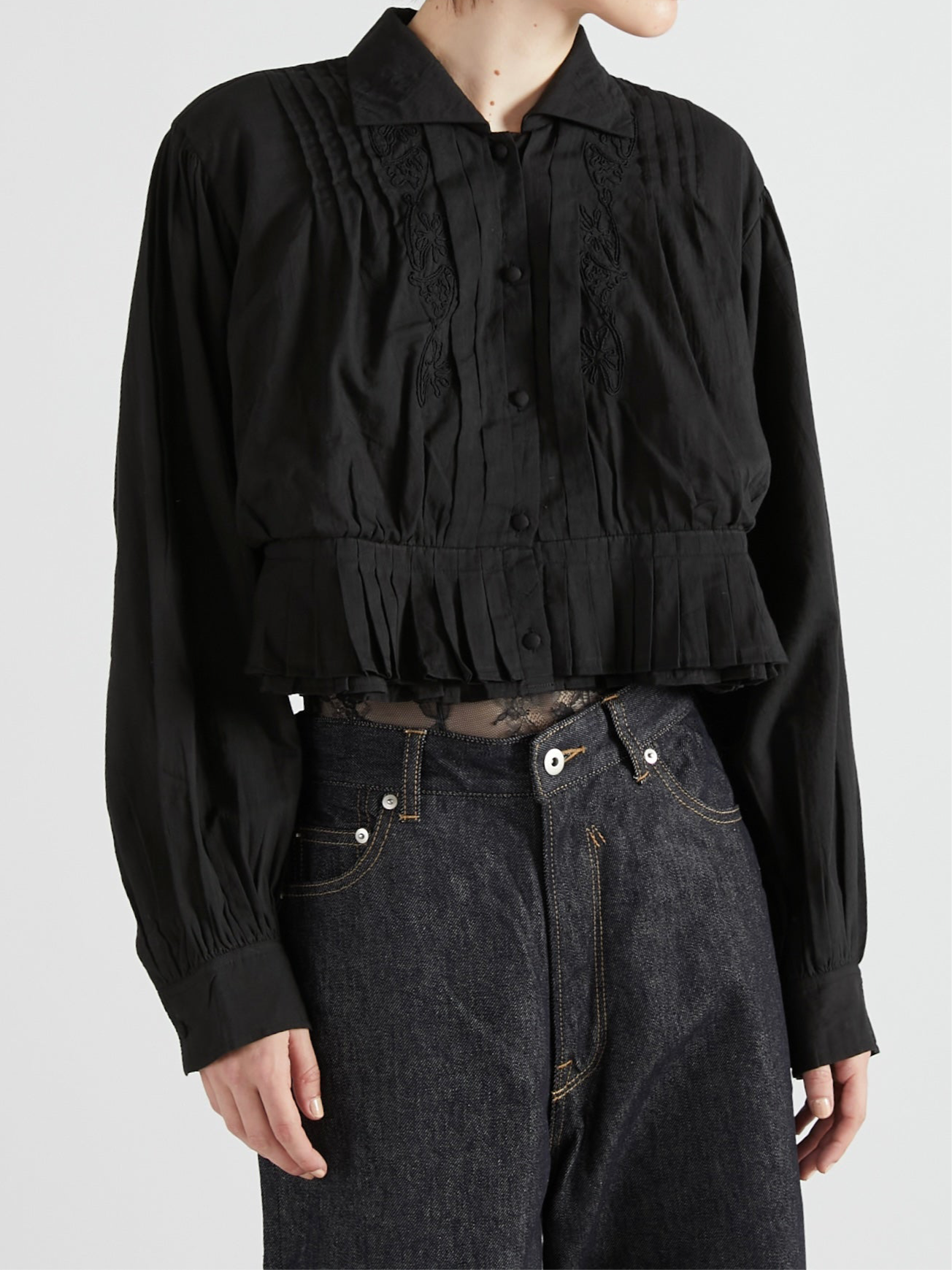 cord embroidery blouse|BLACK