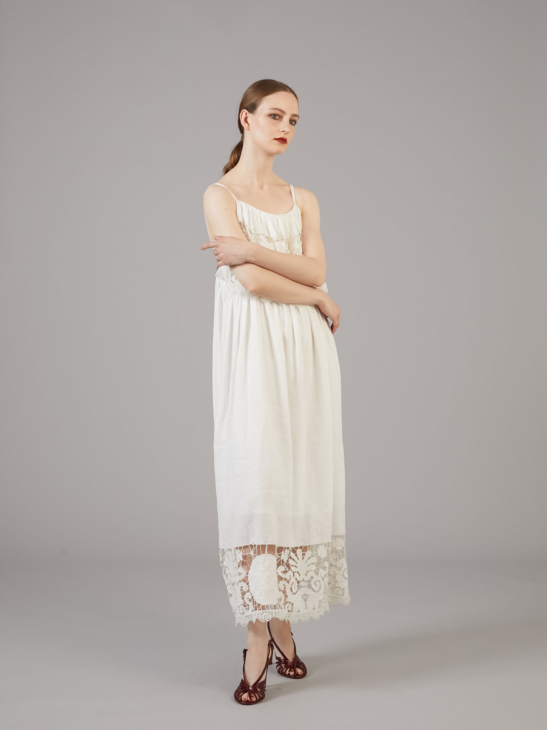 linen cotton motif lace cami dress | WHITE