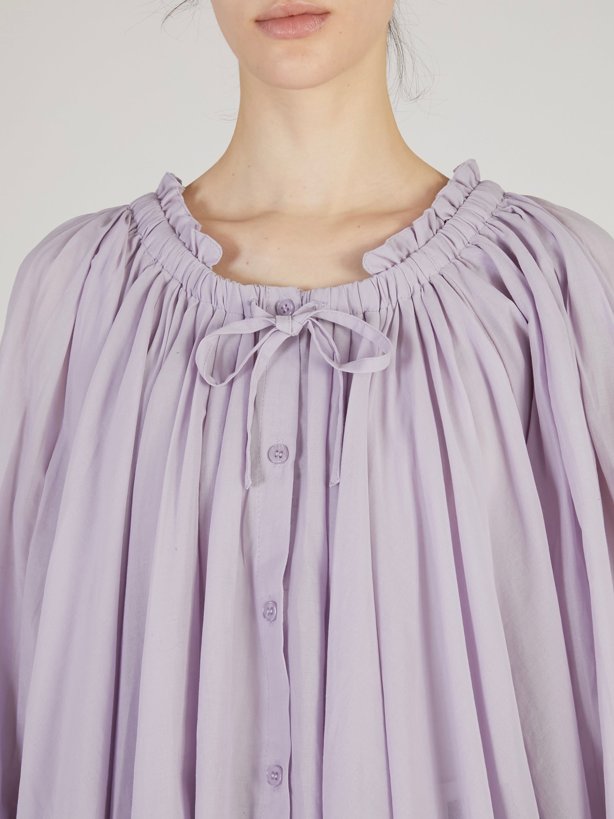sheer gather volume blouse |LAVENDER