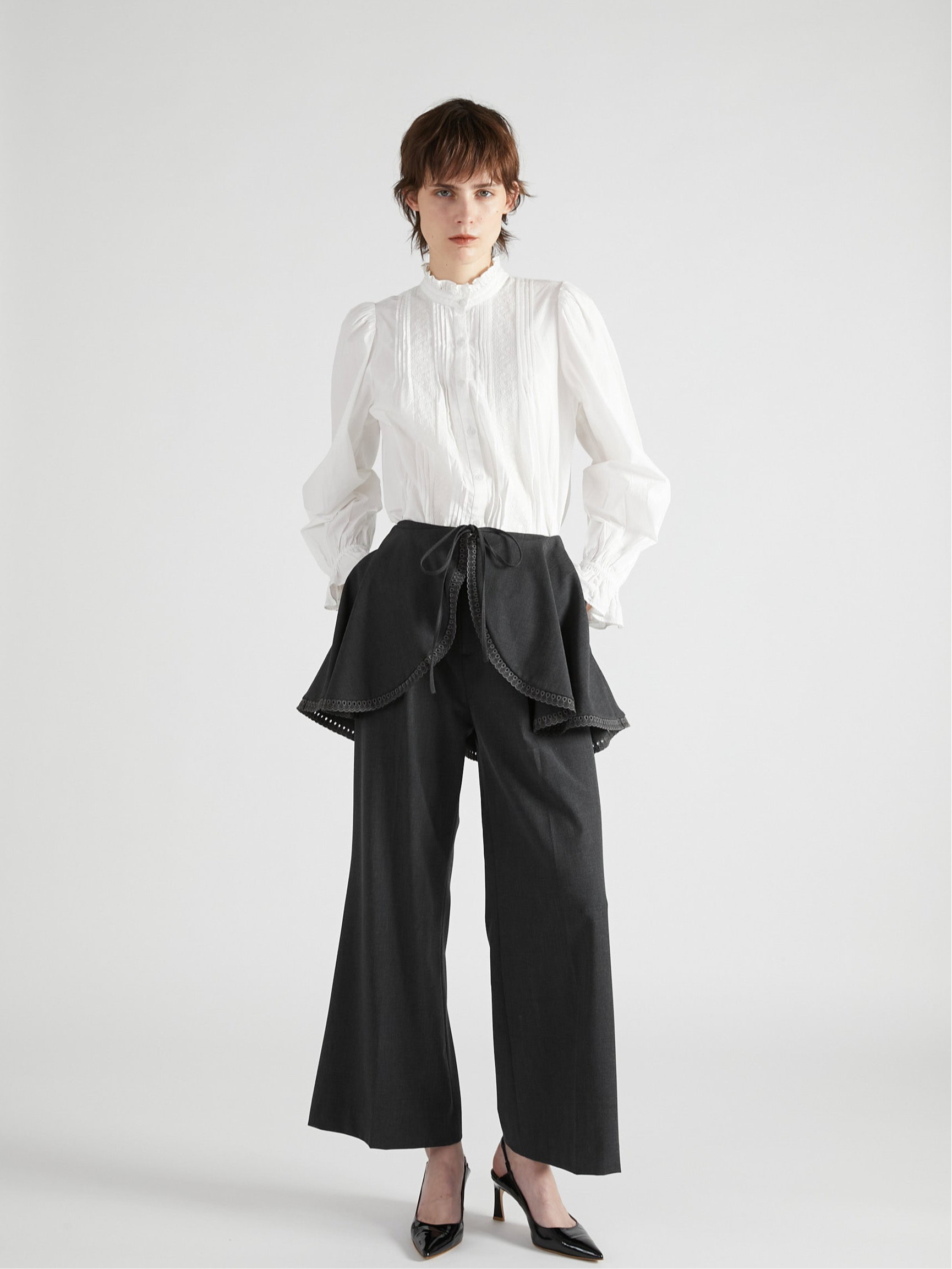 rebuilt neck embroidery blouse|WHITE