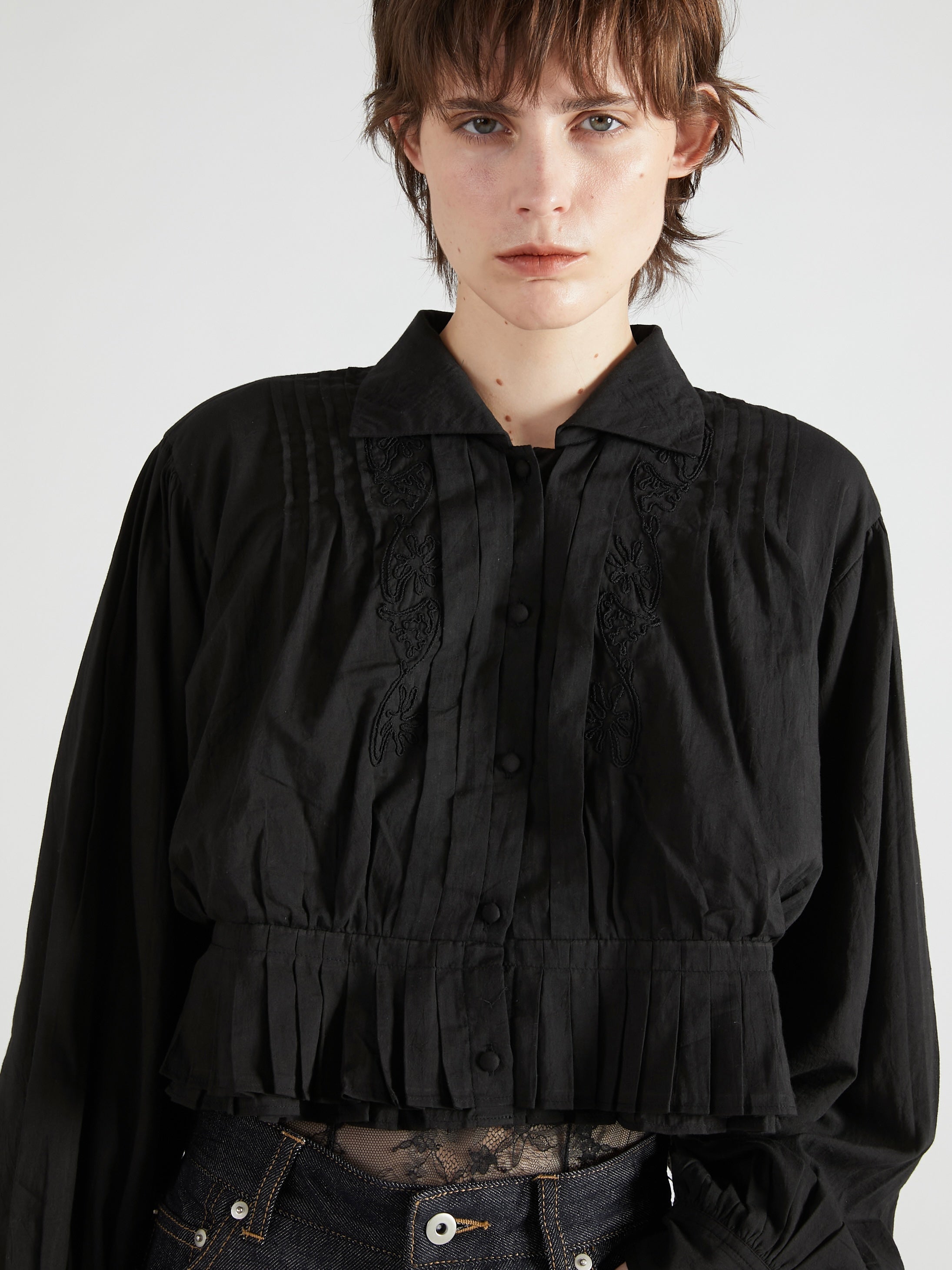 cord embroidery blouse|BLACK