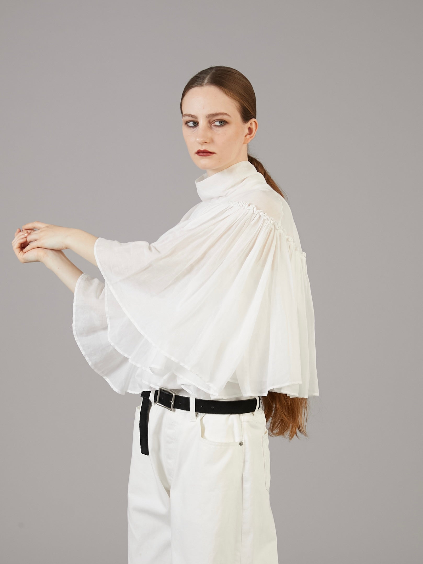 sheer poncho blouse | WHITE