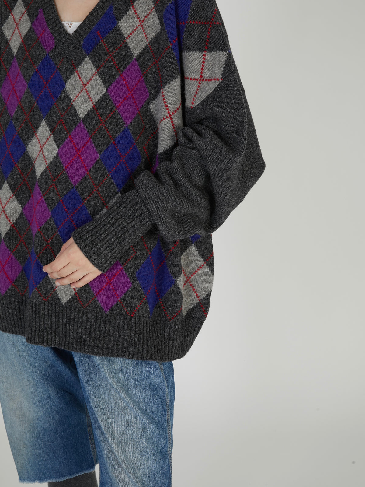 【griguri】argyle big knit|GRAY