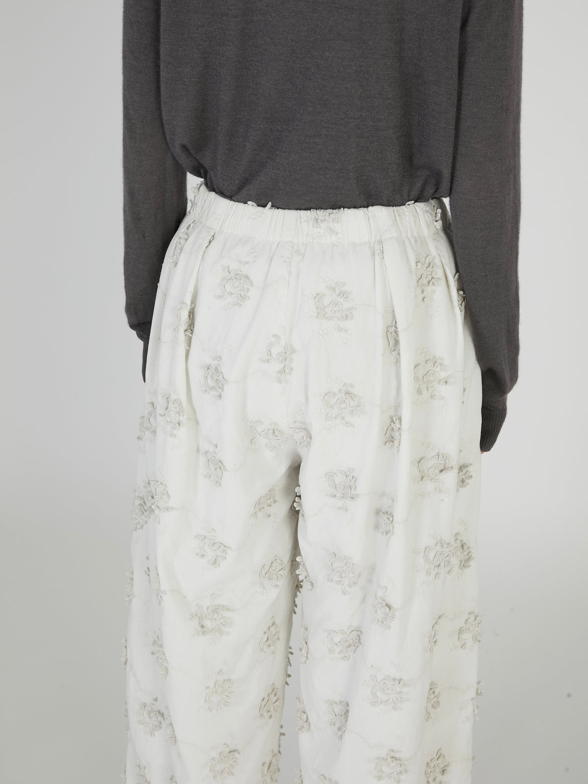 3D embroidery corduroy pants|WHITE