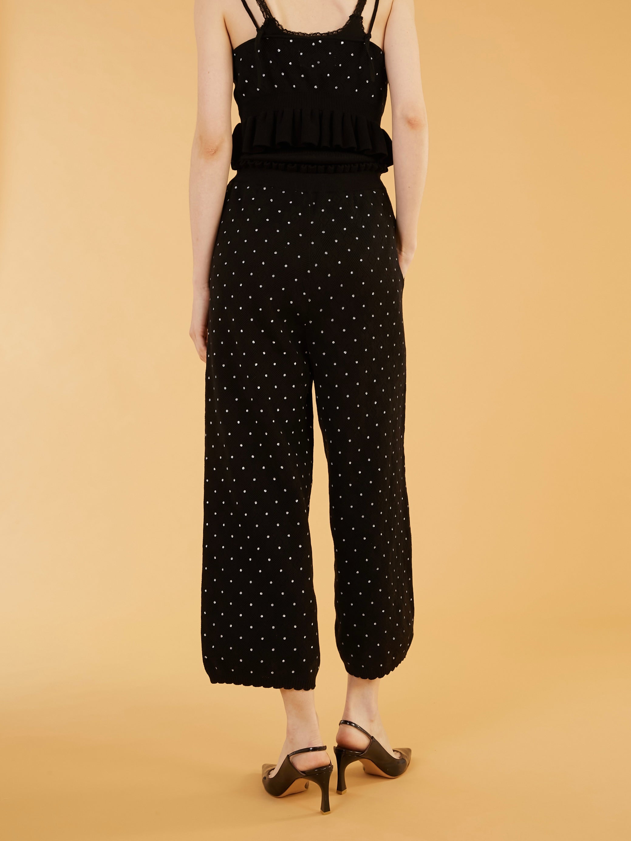 flower Jacquard dot pants|BLACK
