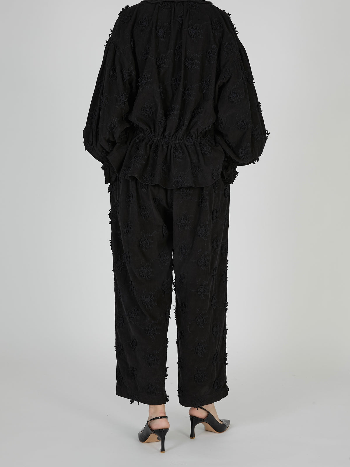 3D embroidery corduroy pants|BLACK