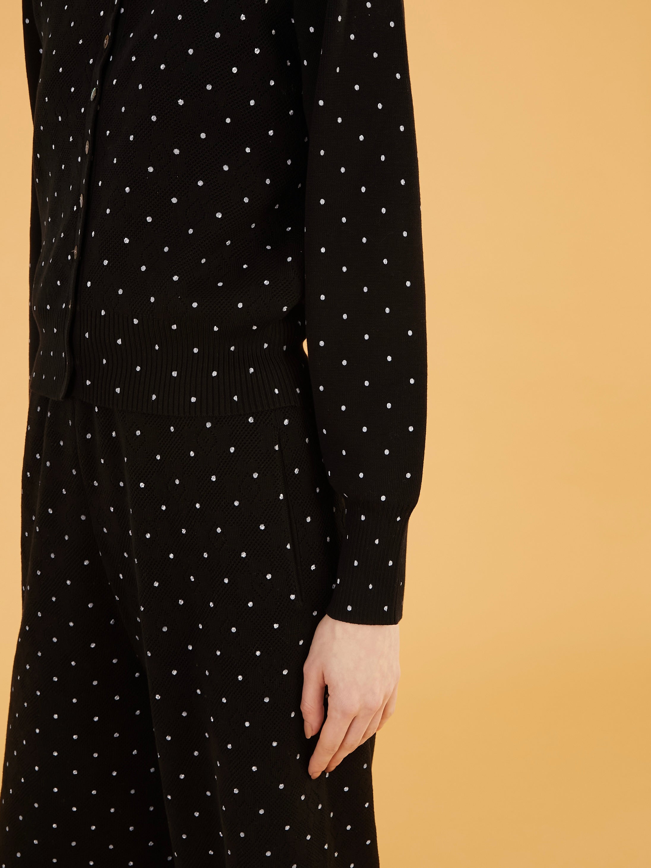 flower Jacquard dot cardigan|BLACK