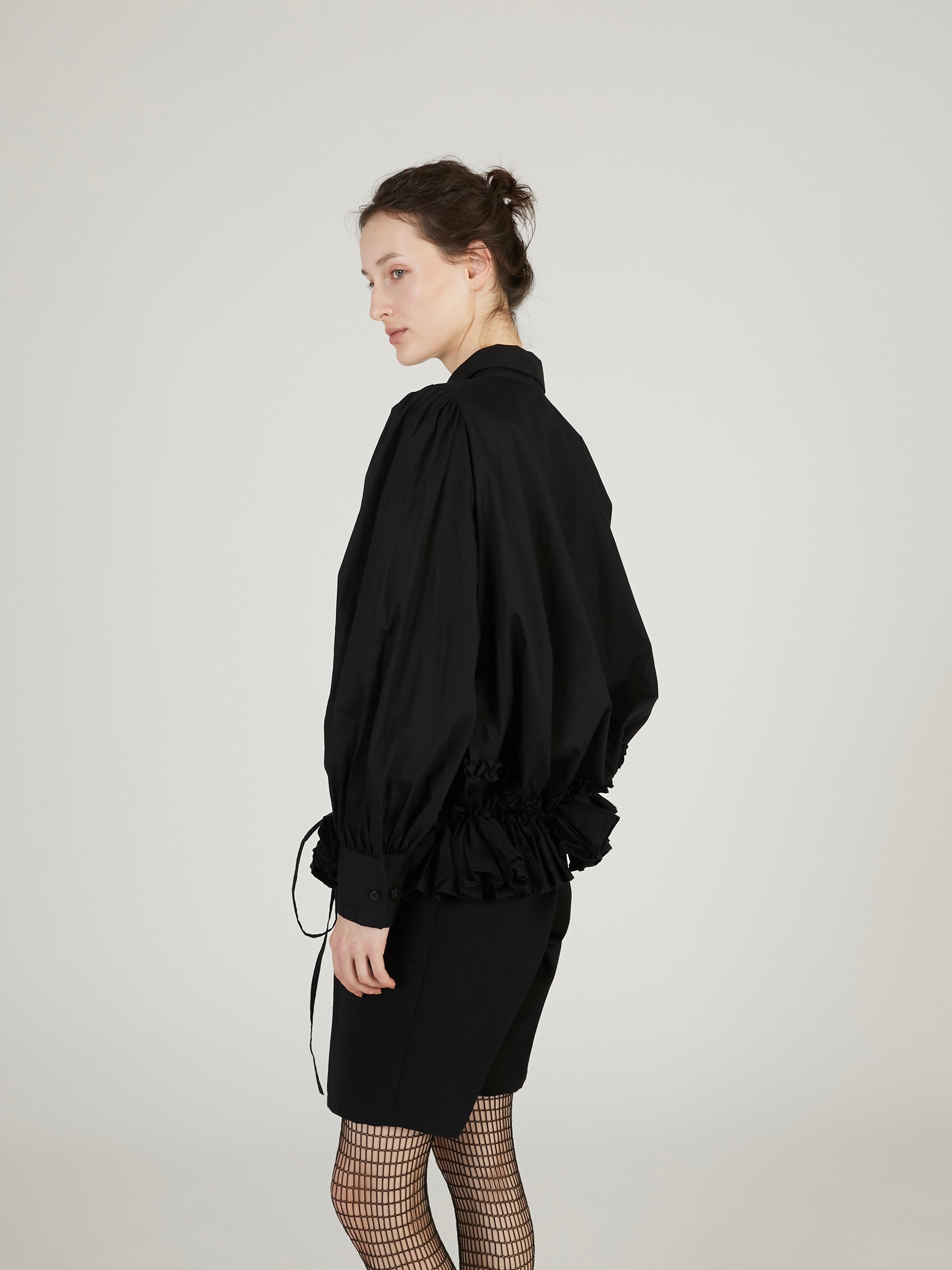 frill hem long sleeve shirts|BLACK