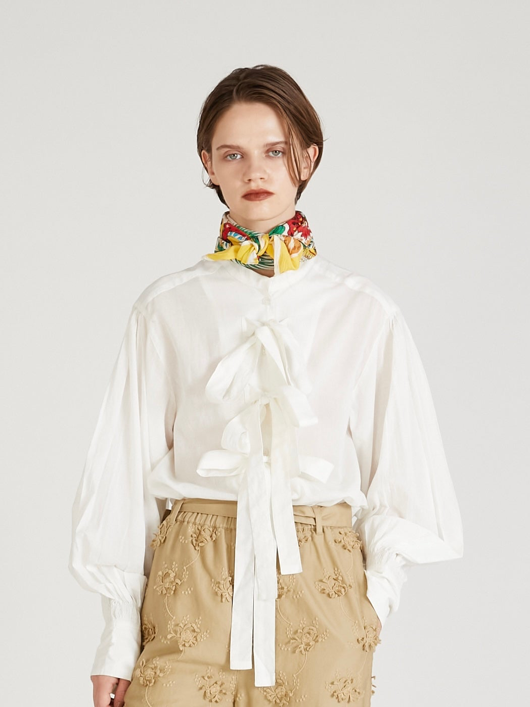 ribbon blouse|WHITE