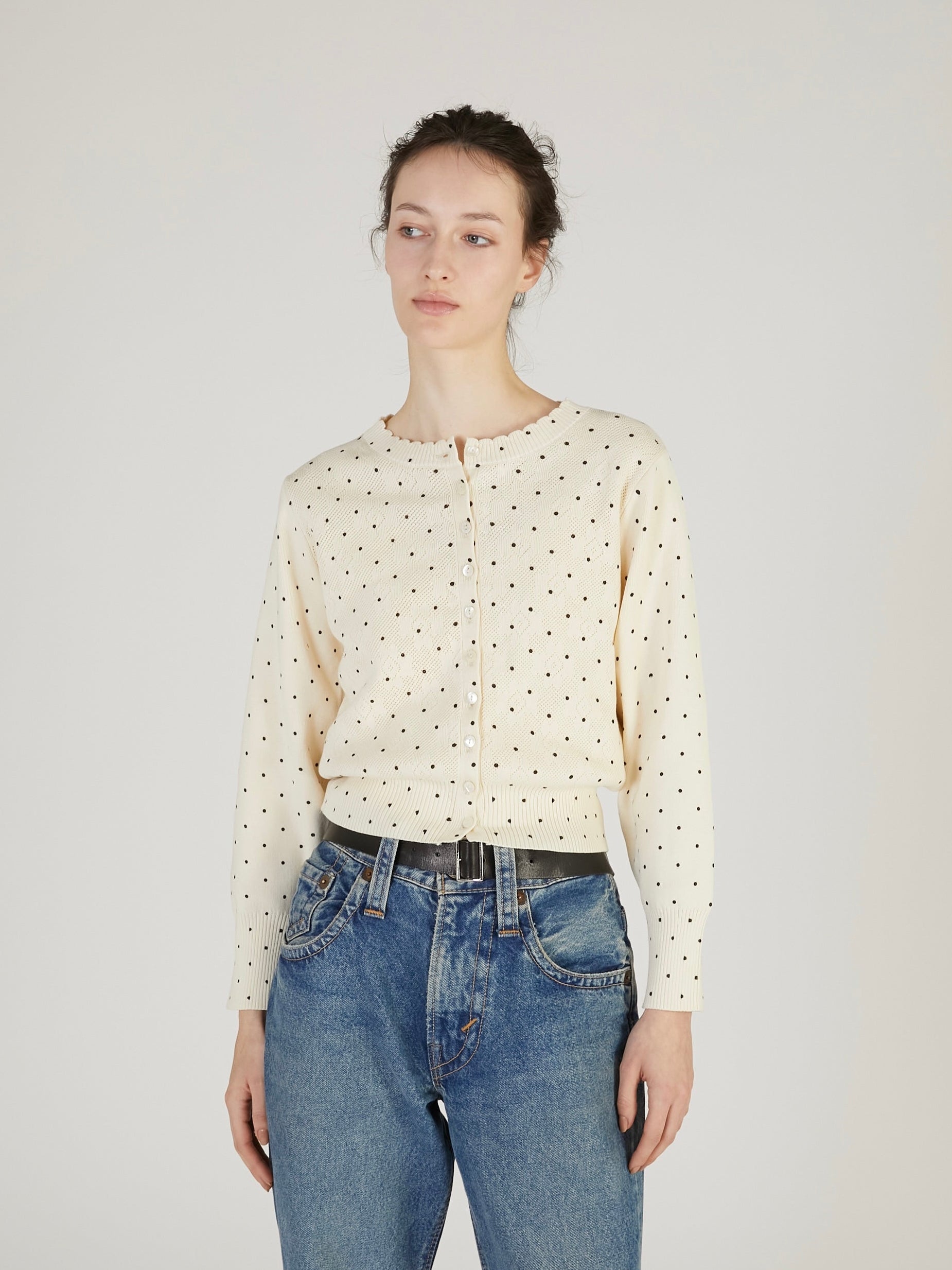 flower Jacquard dot cardigan|IVORY
