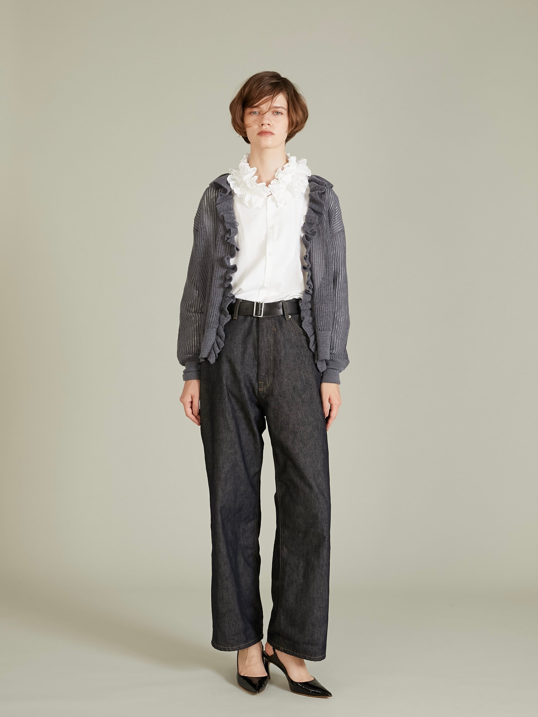 raffule frill cardigan|GRAY