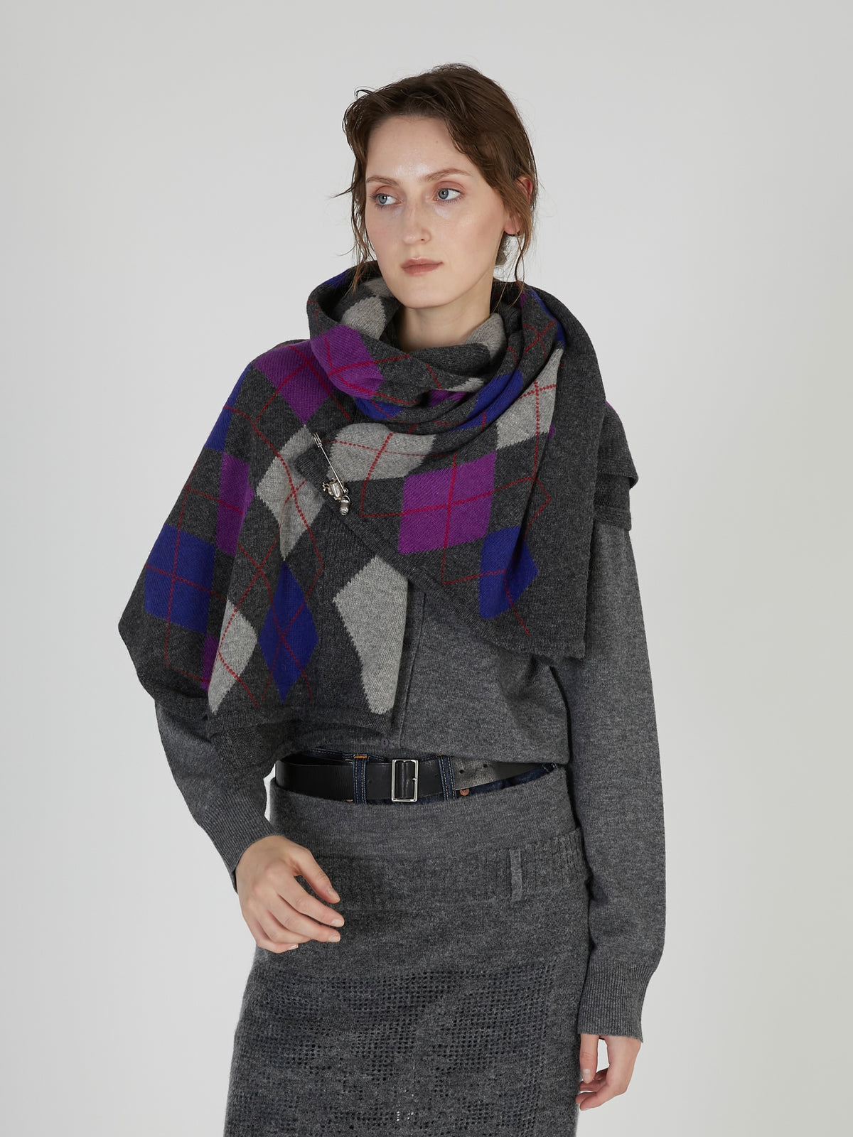 【griguri】argyle big stole|GRAY
