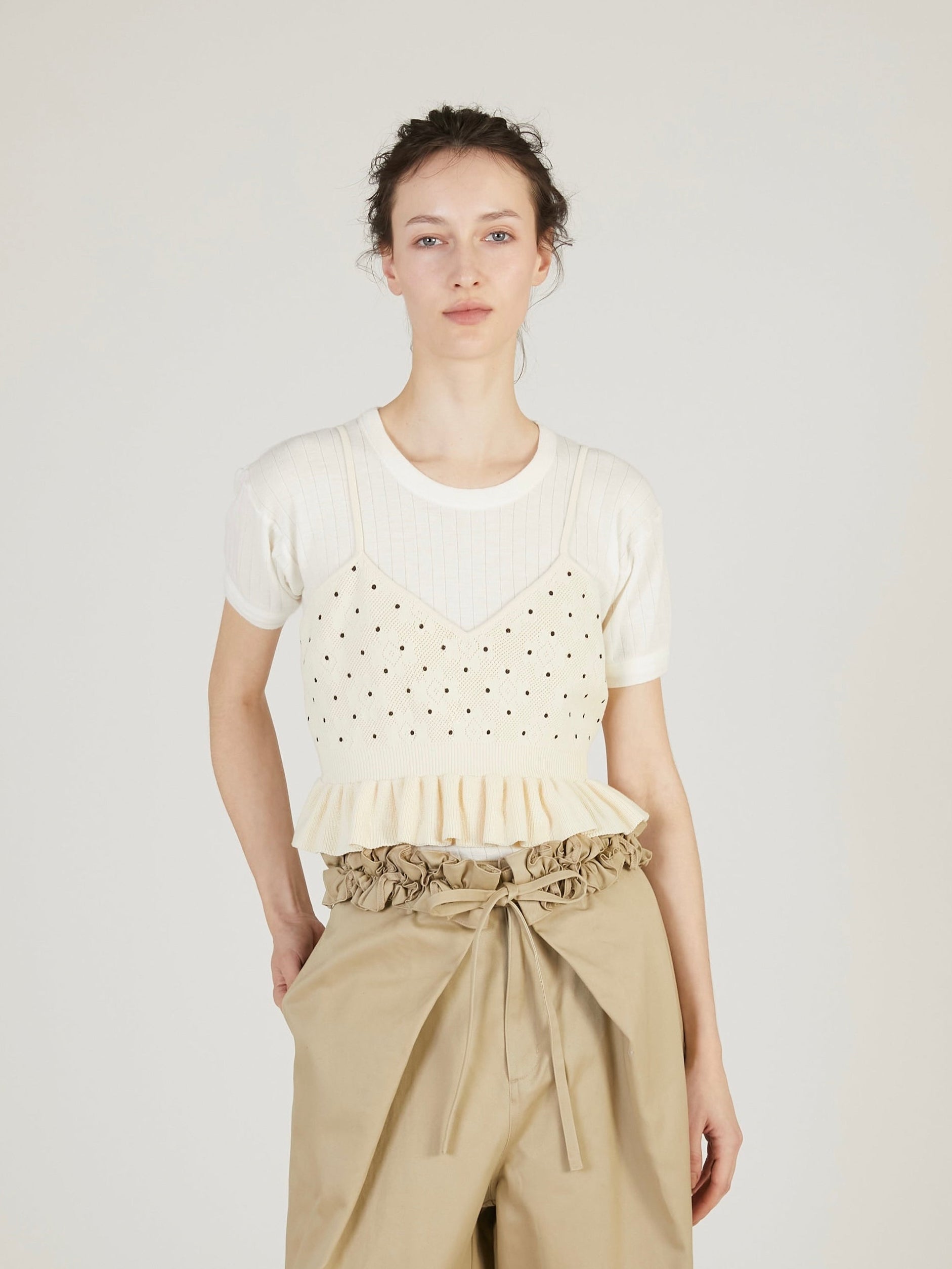 flower Jacquard dot camisole|IVORY