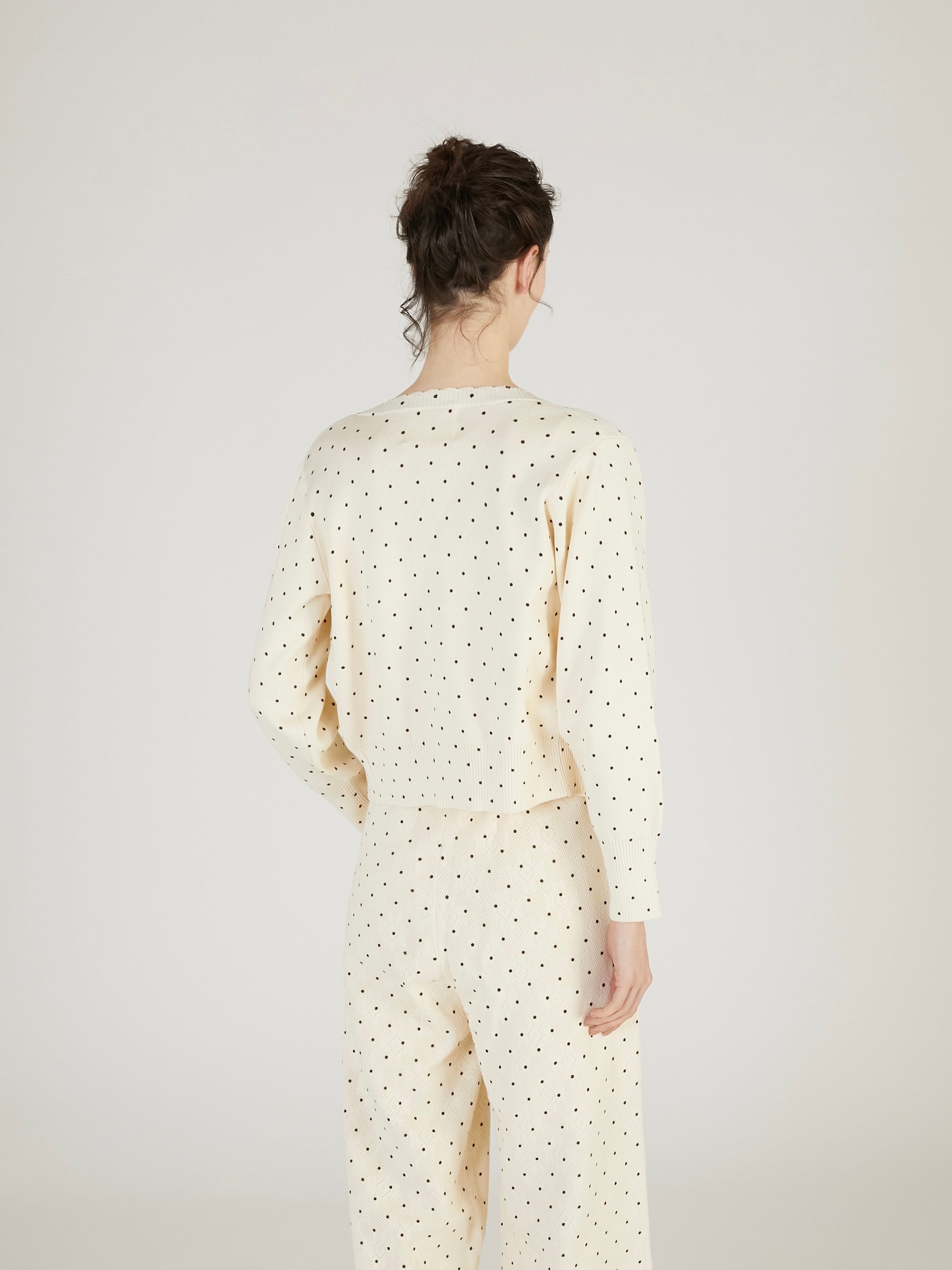 flower Jacquard dot cardigan|IVORY