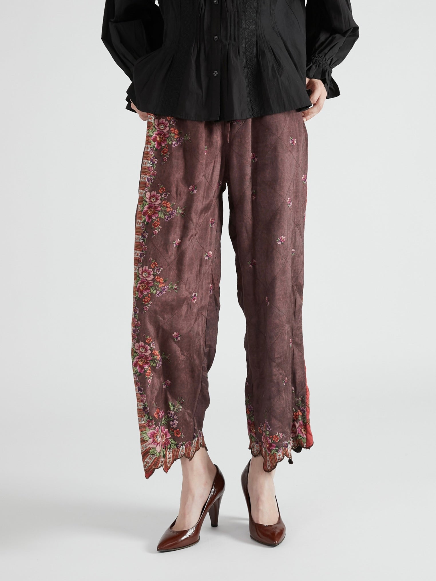 pattern quilt pants|RED
