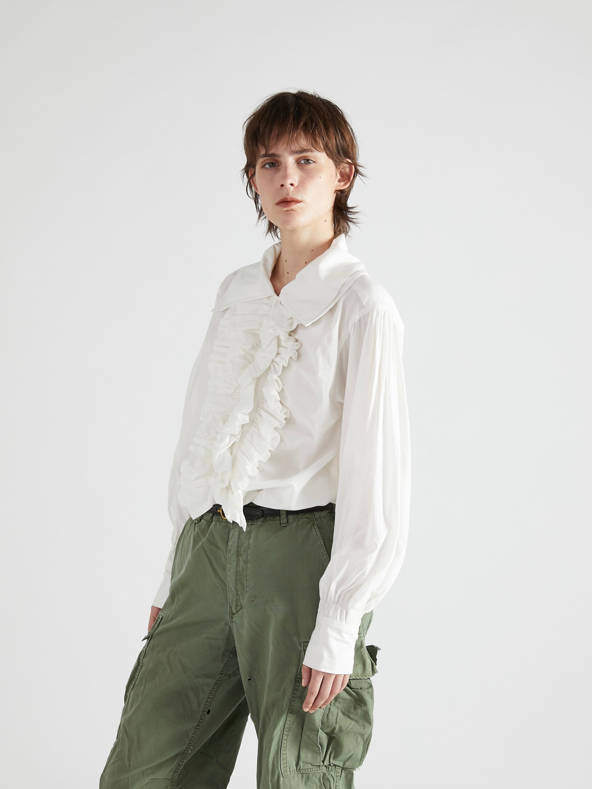 double collar frill blouse |WHITE