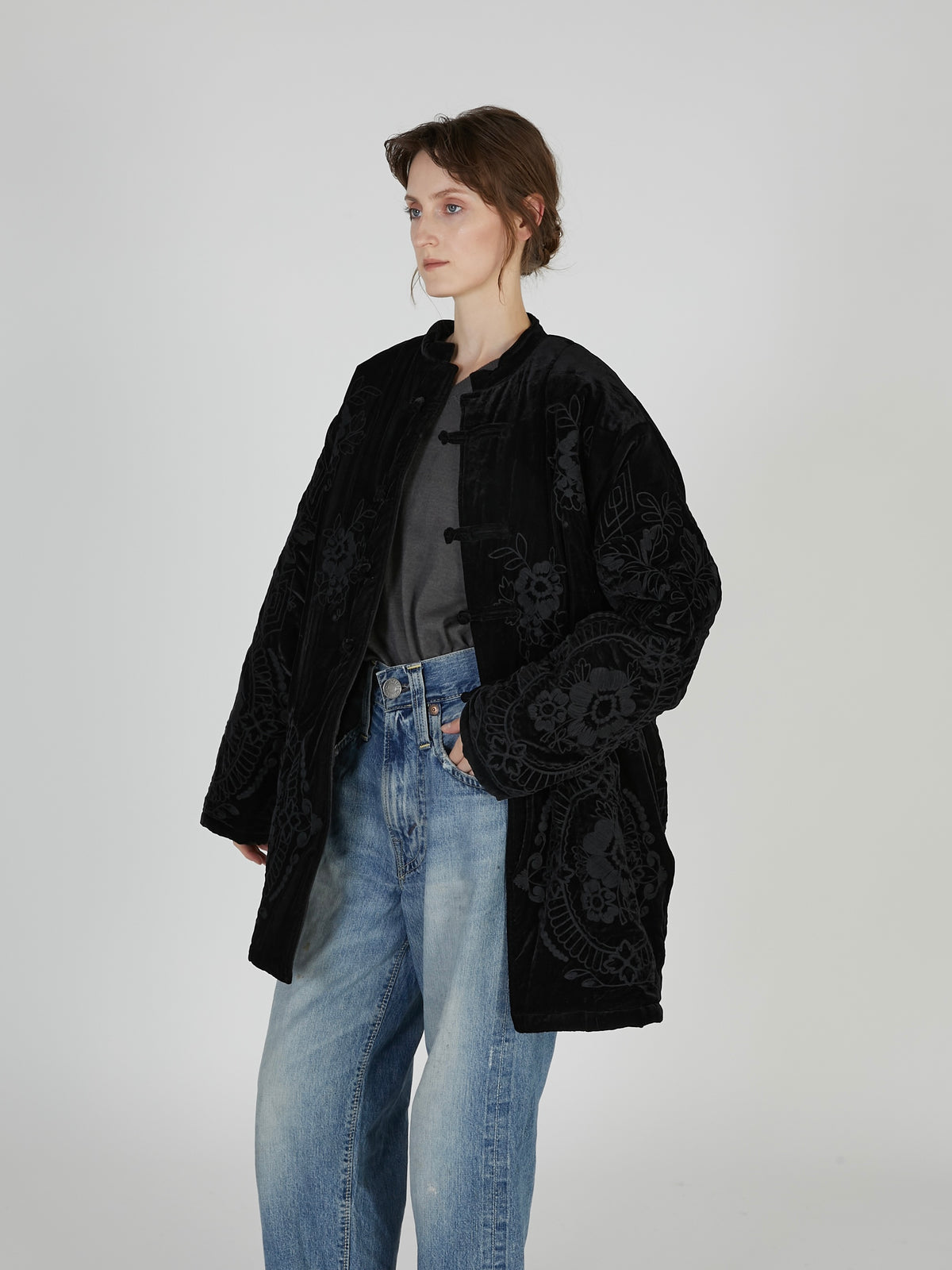 tape embroidery velvet bluson|BLACK