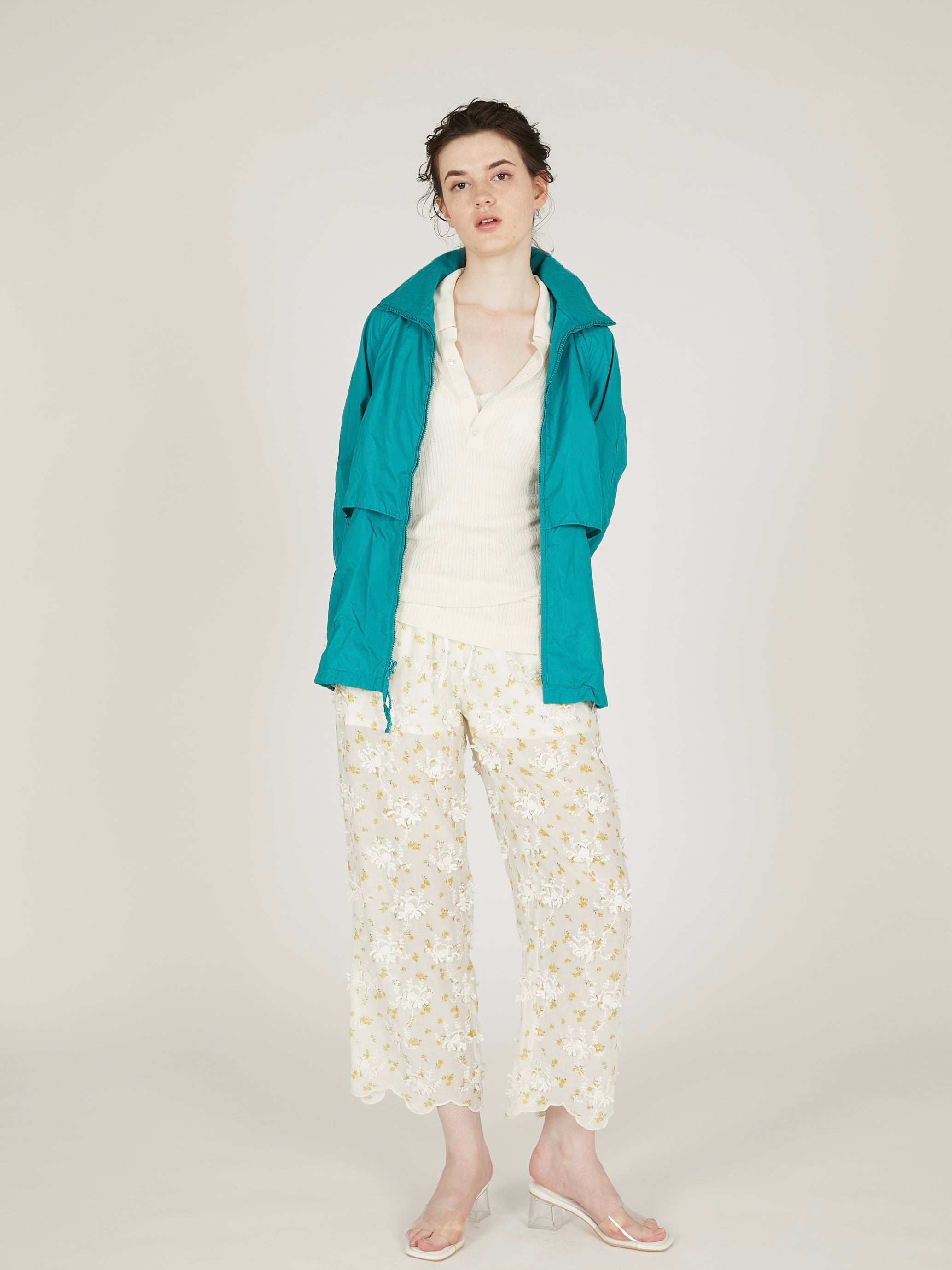 sheer flower easy pants|BLACK