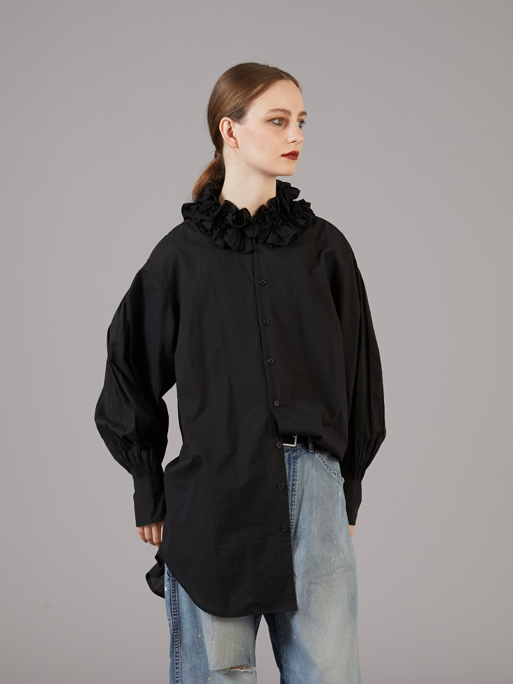 cotton frill collar shirts │ BLACK