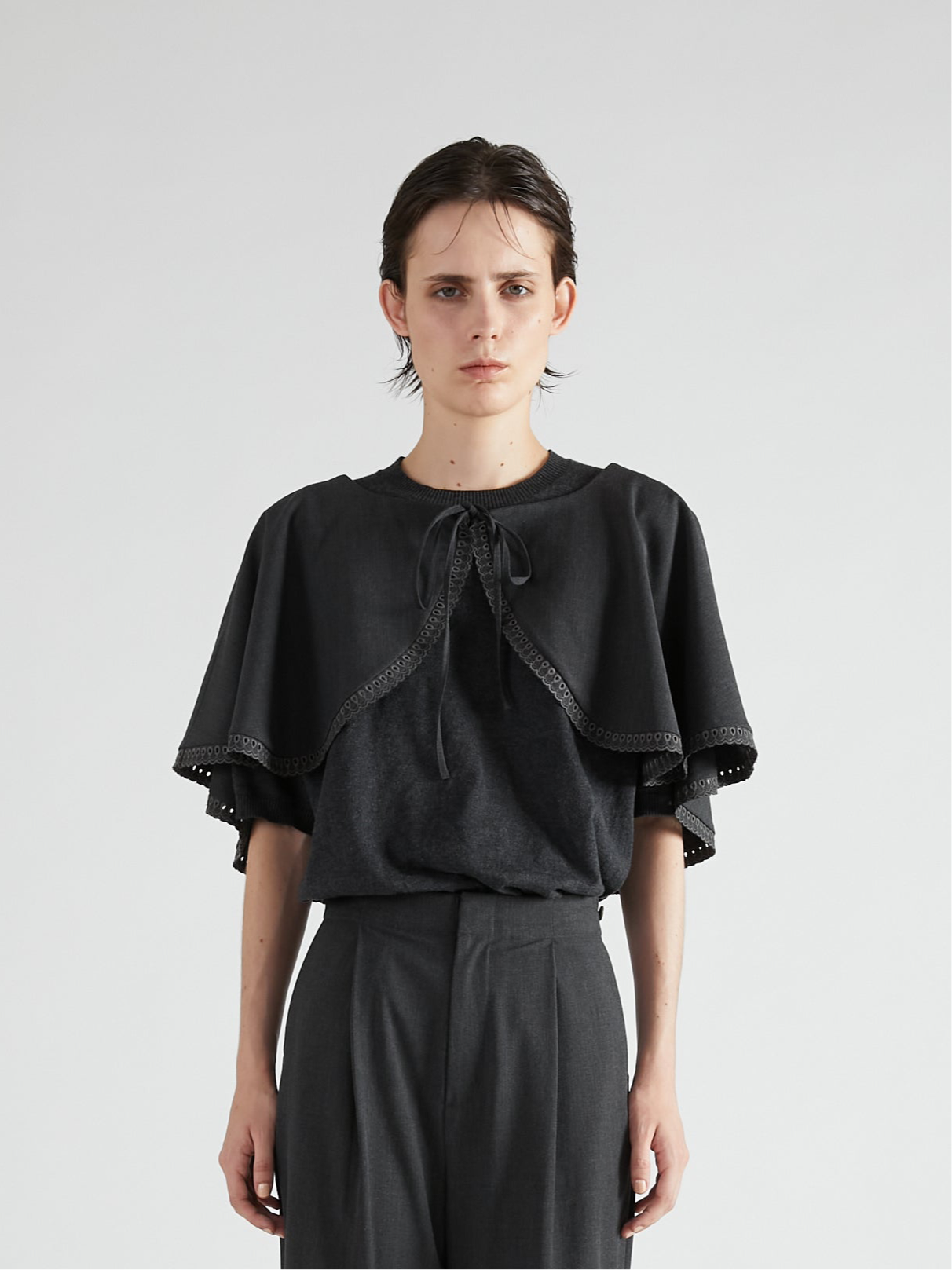 scallop cape set pants|GRAY