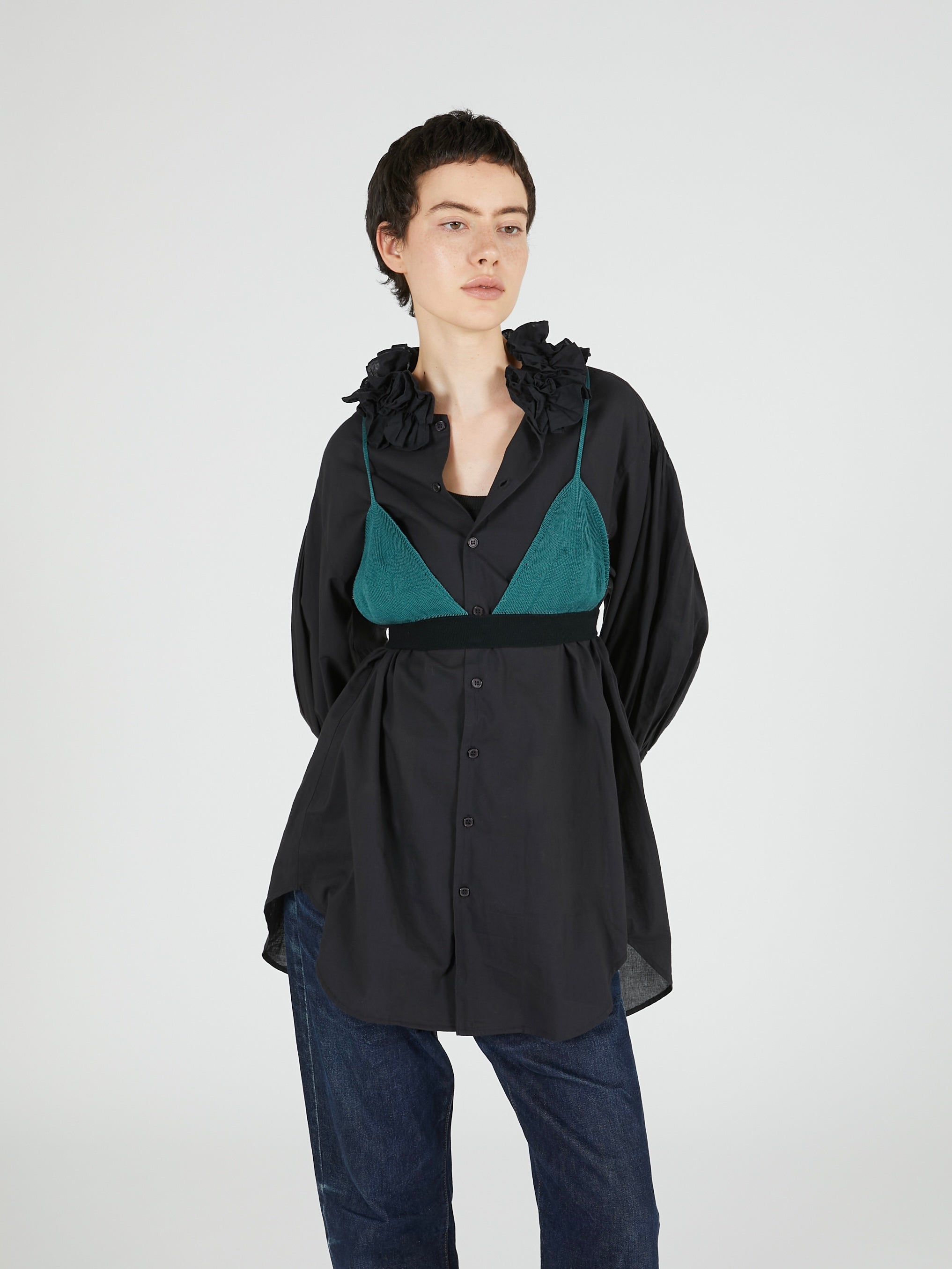 cotton frill collar shirts|BLACK