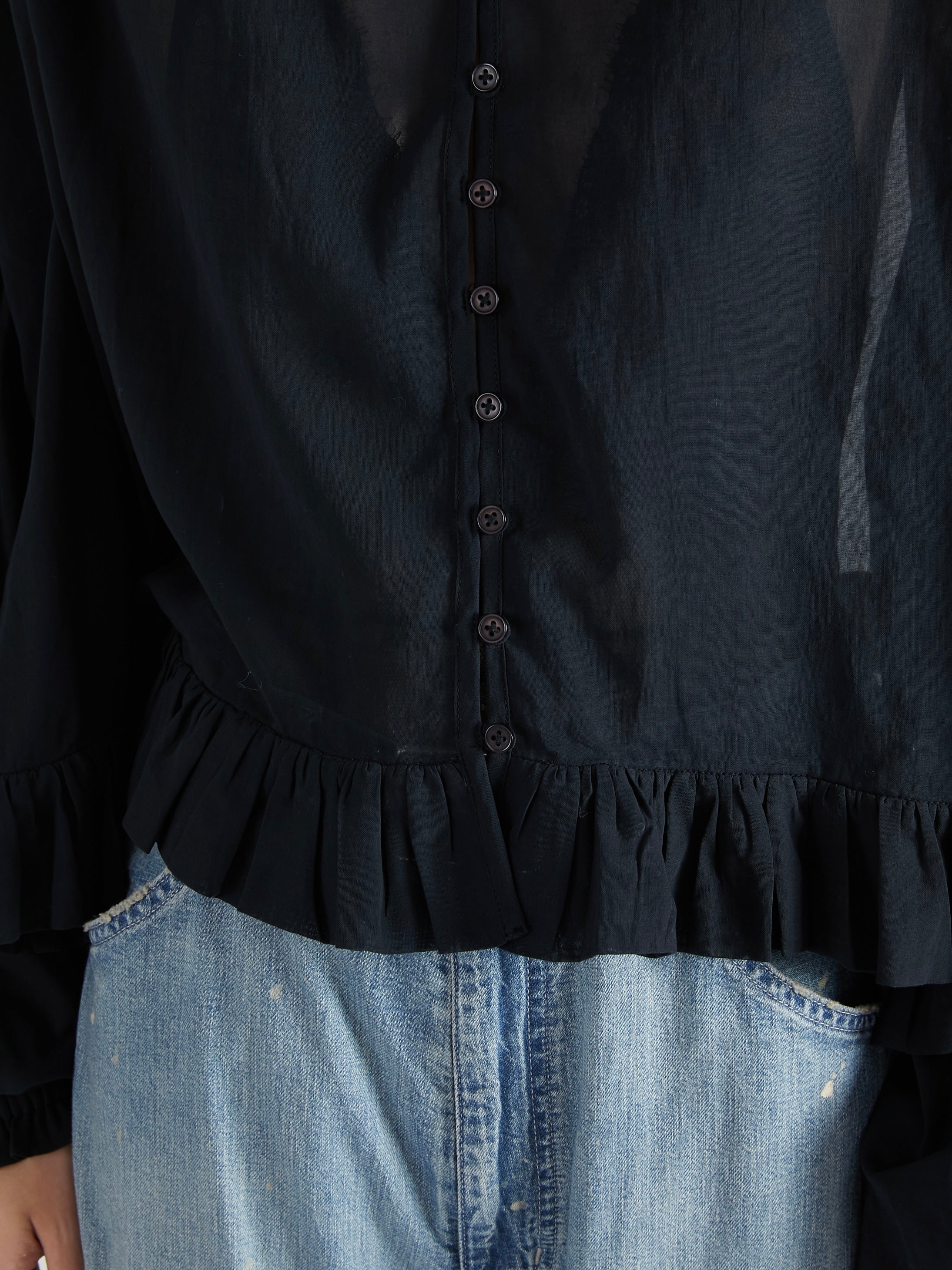 scallop frill blouse|BLACK