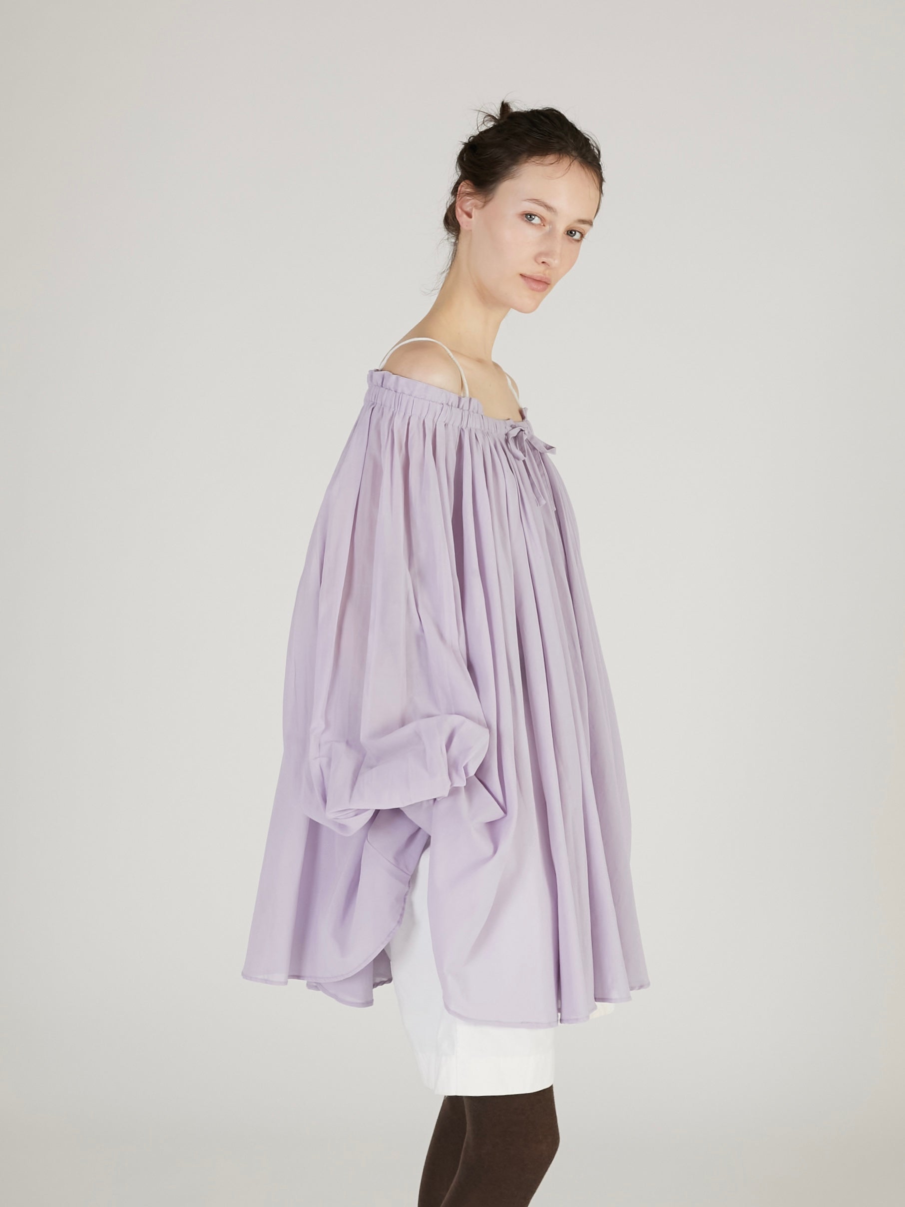 sheer gather volume blouse |LAVENDER