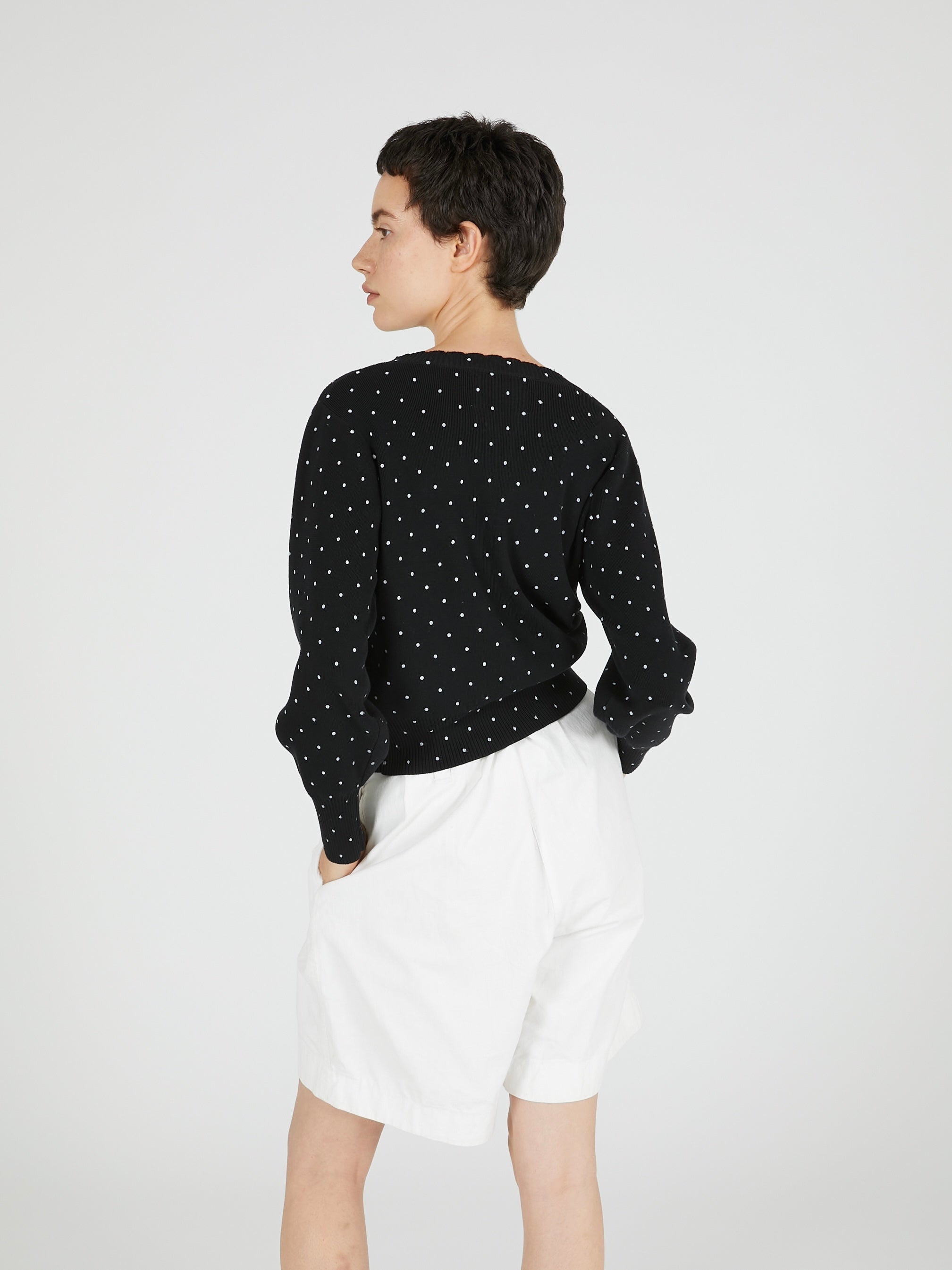 flower Jacquard dot cardigan|BLACK