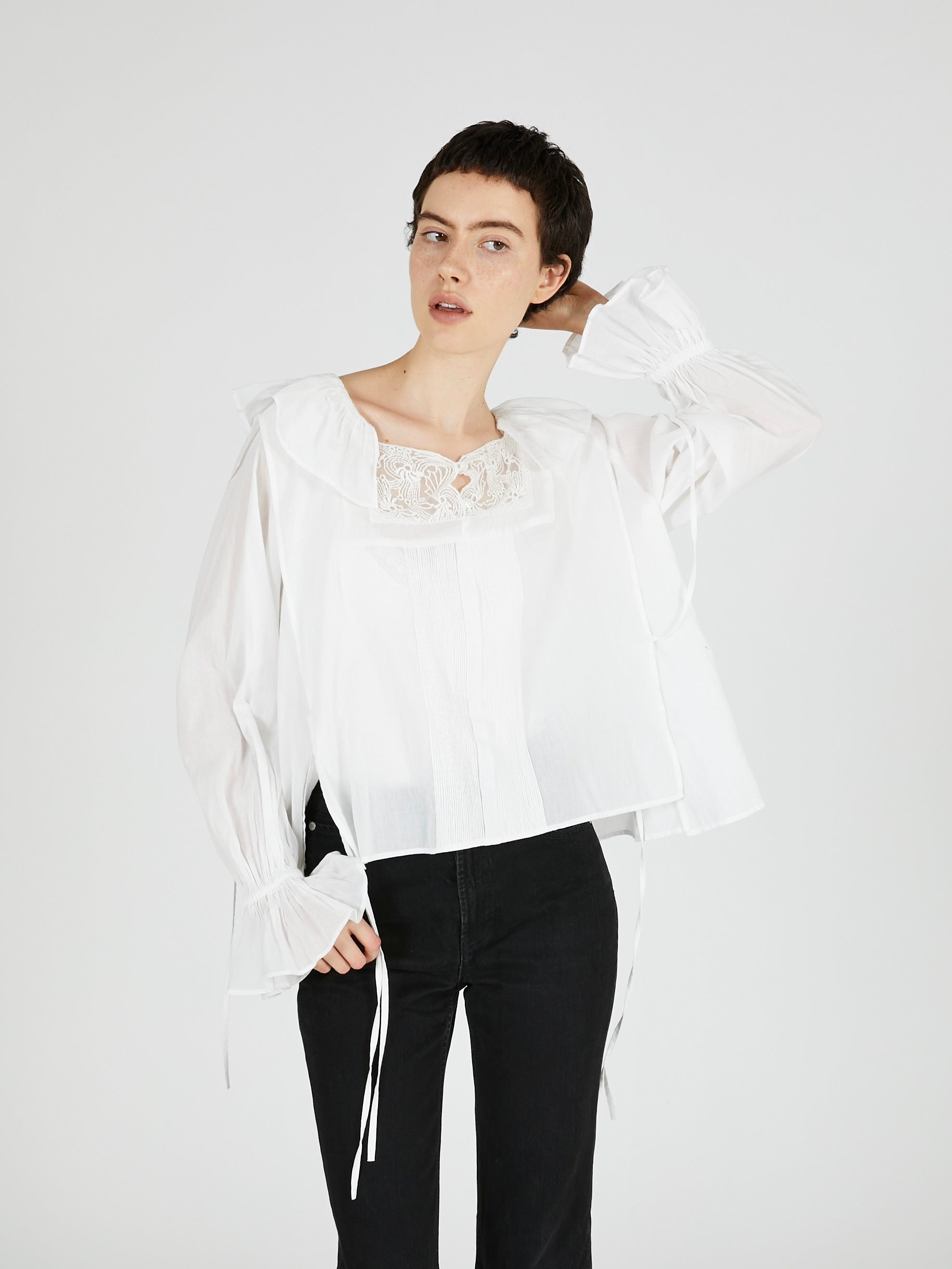 victorian collar blouse|WHITE