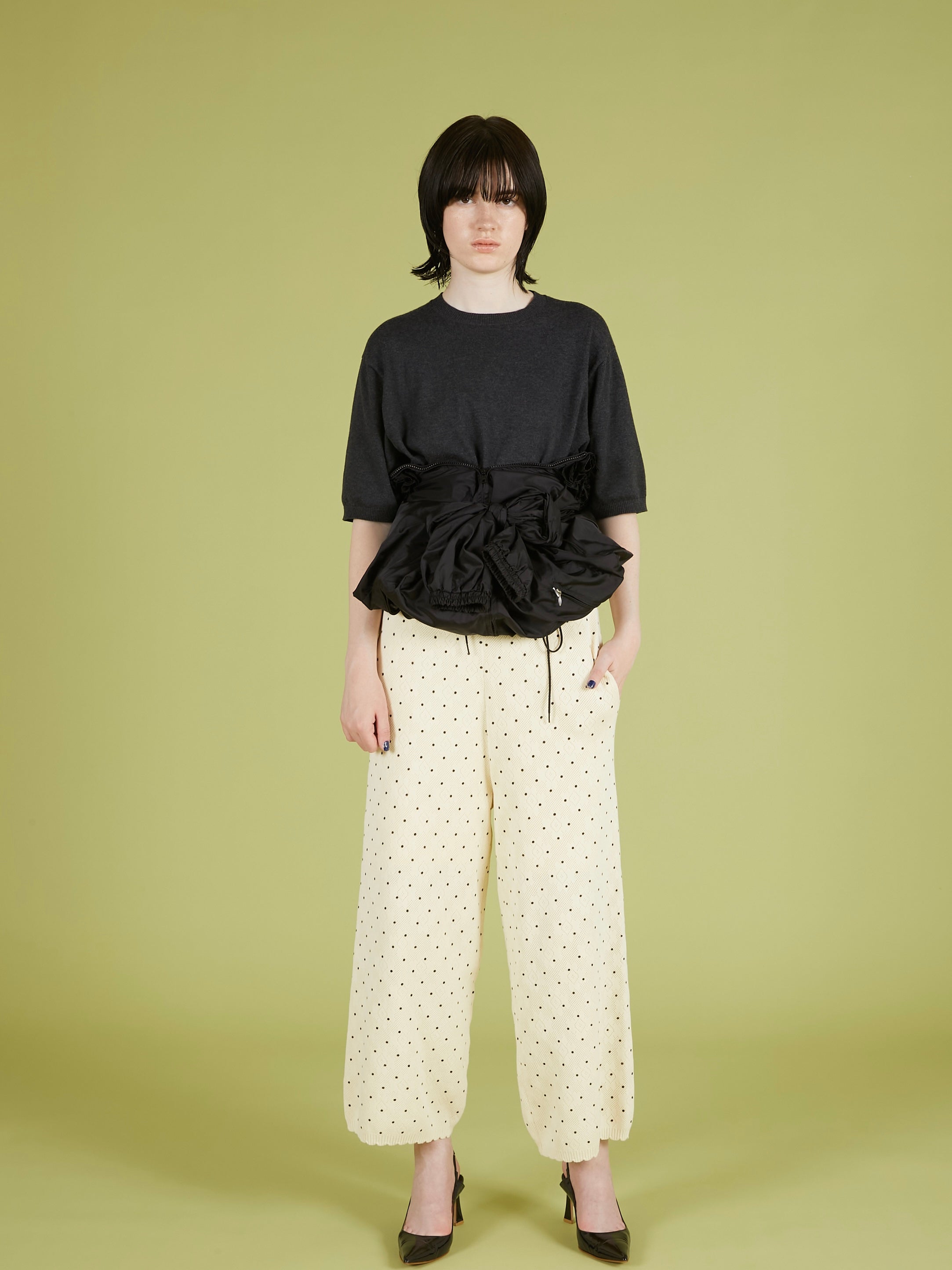 flower Jacquard dot pants|IVORY