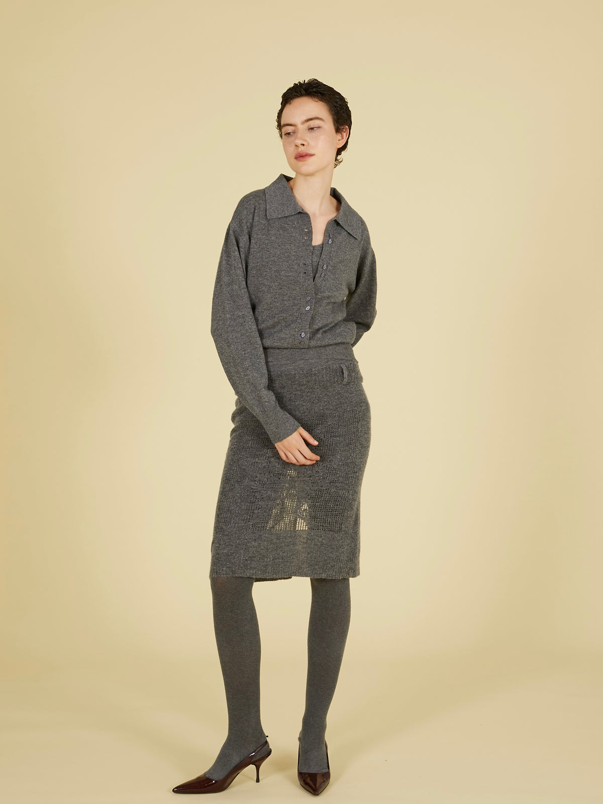 slow off knit top|GRAY