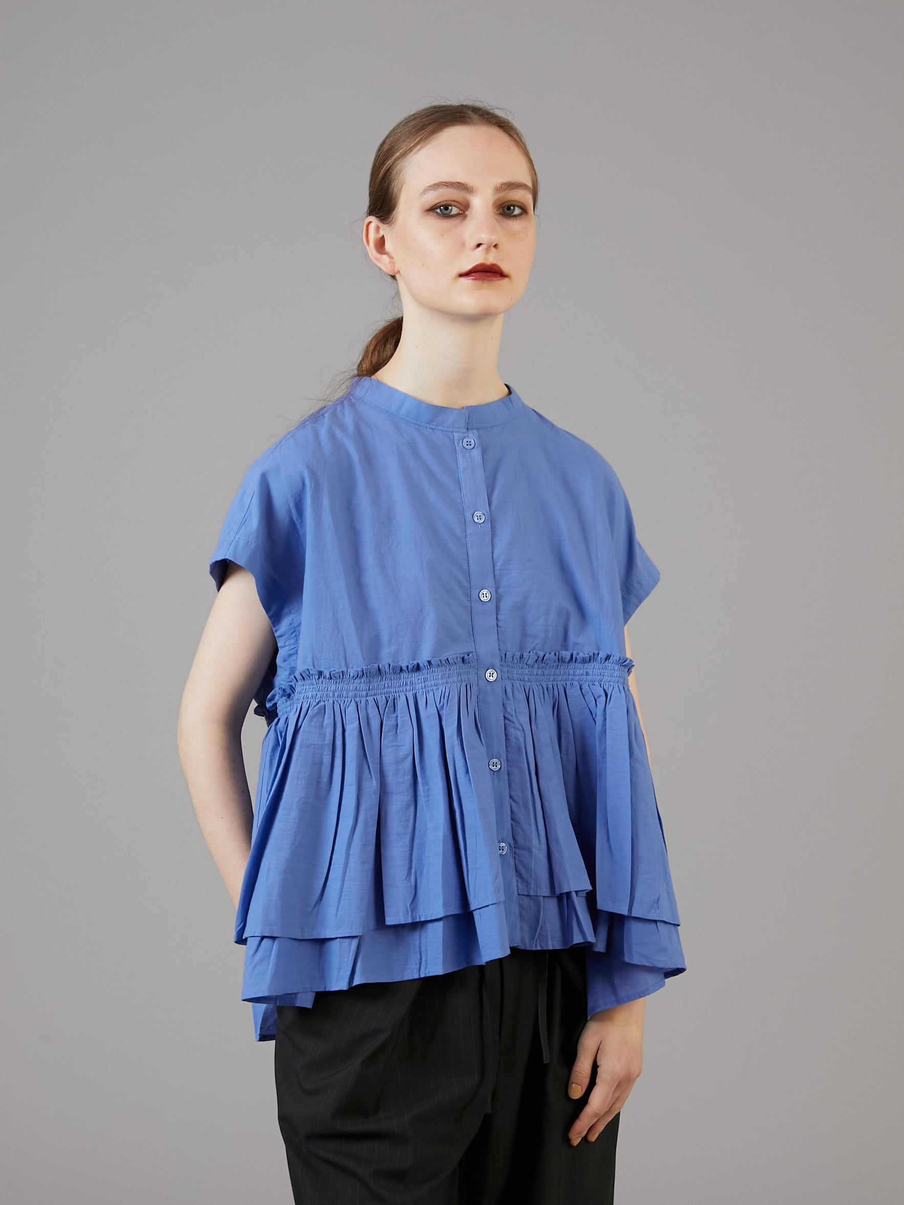 gather french sleeve blouse|BLUE