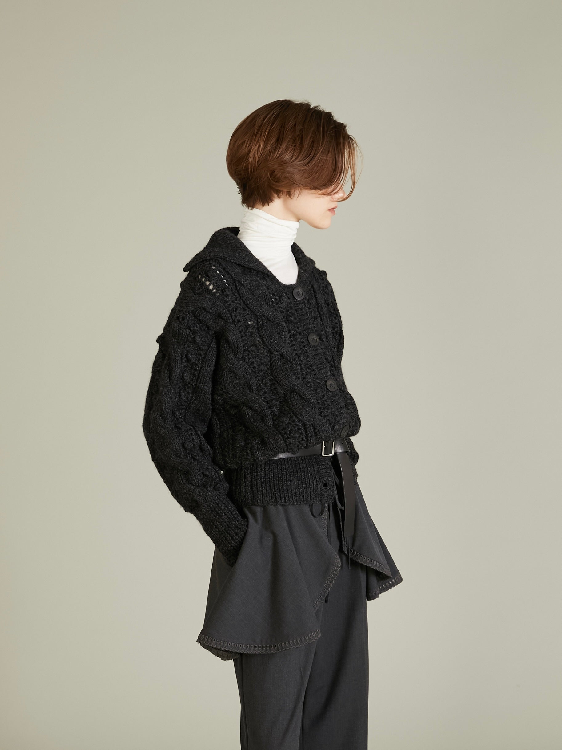 popcorn hand knit cardigan|CHARCOAL GRAY