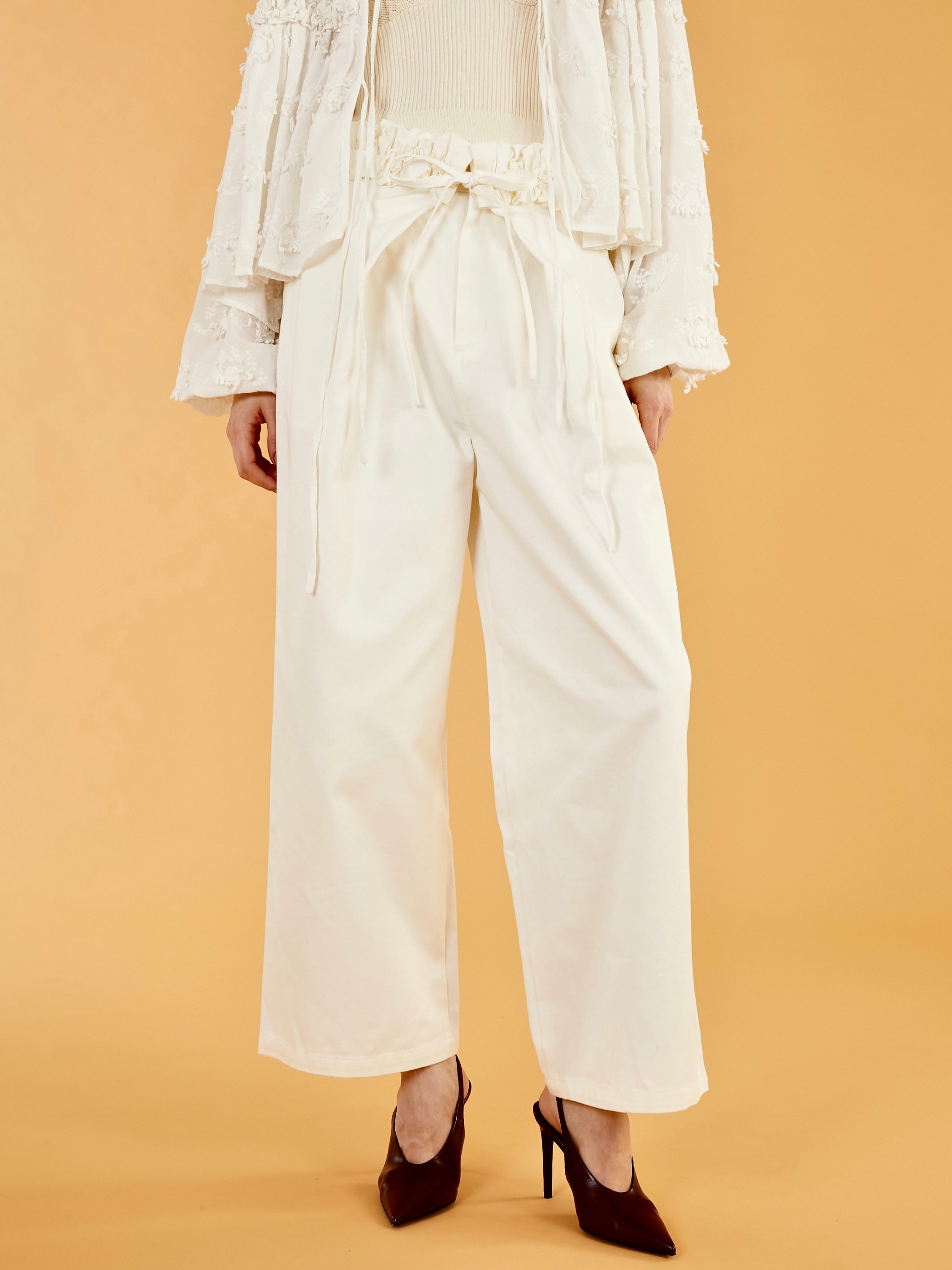 【SECRET SALE】frill belt chino pants|WHITE