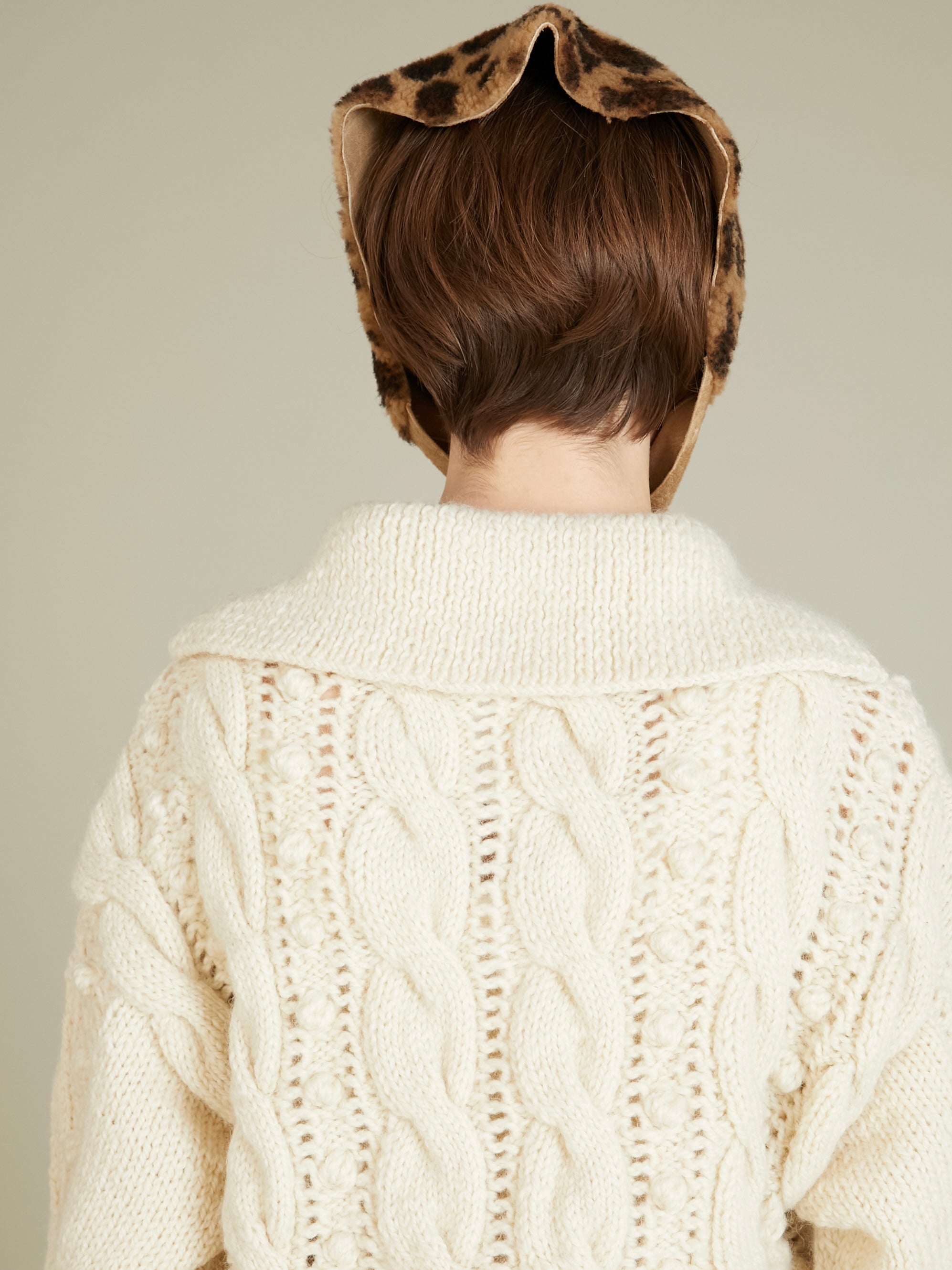 popcorn hand knit cardigan|IVORY
