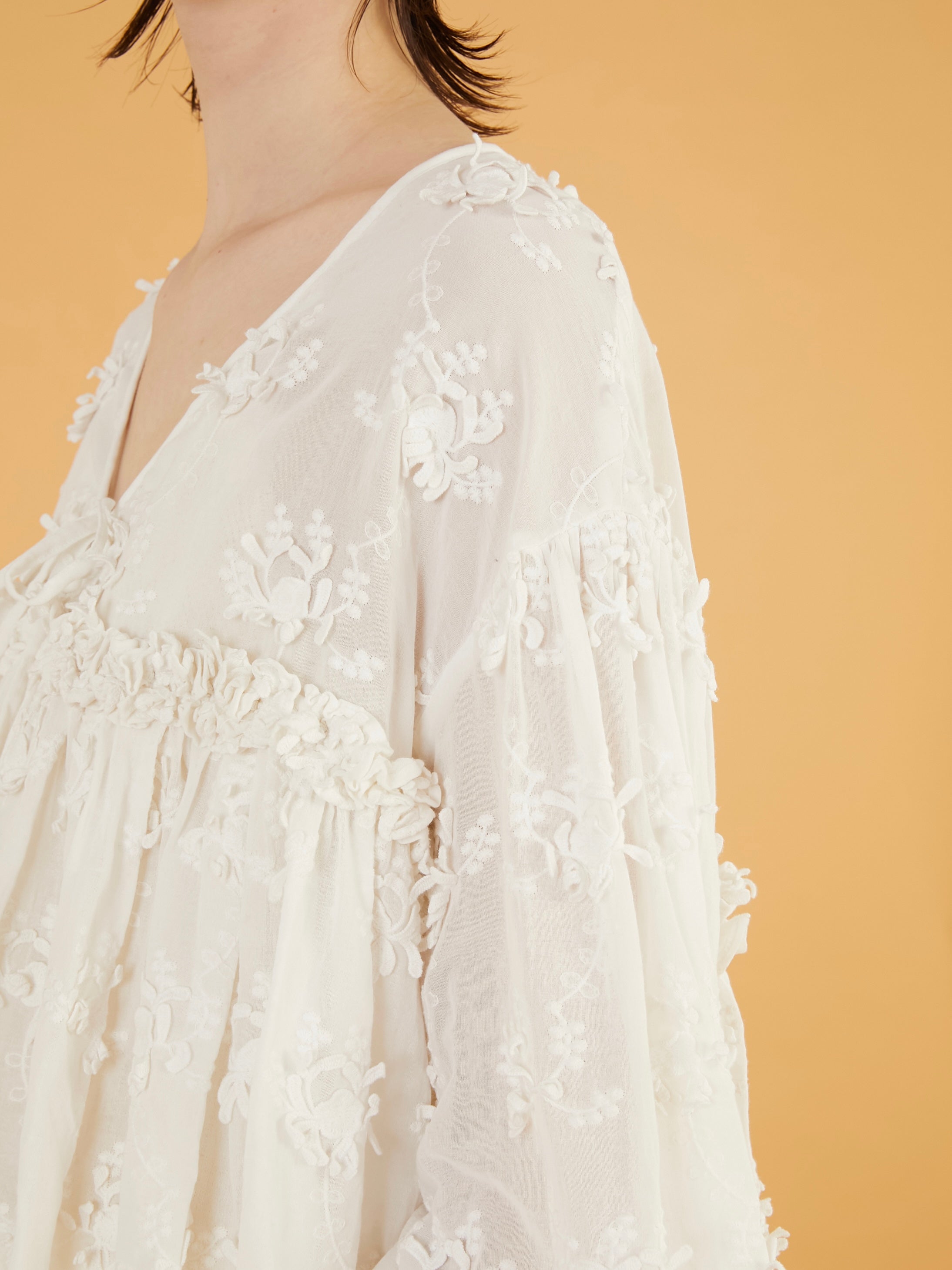 3D embroidery gather bolero|WHITE