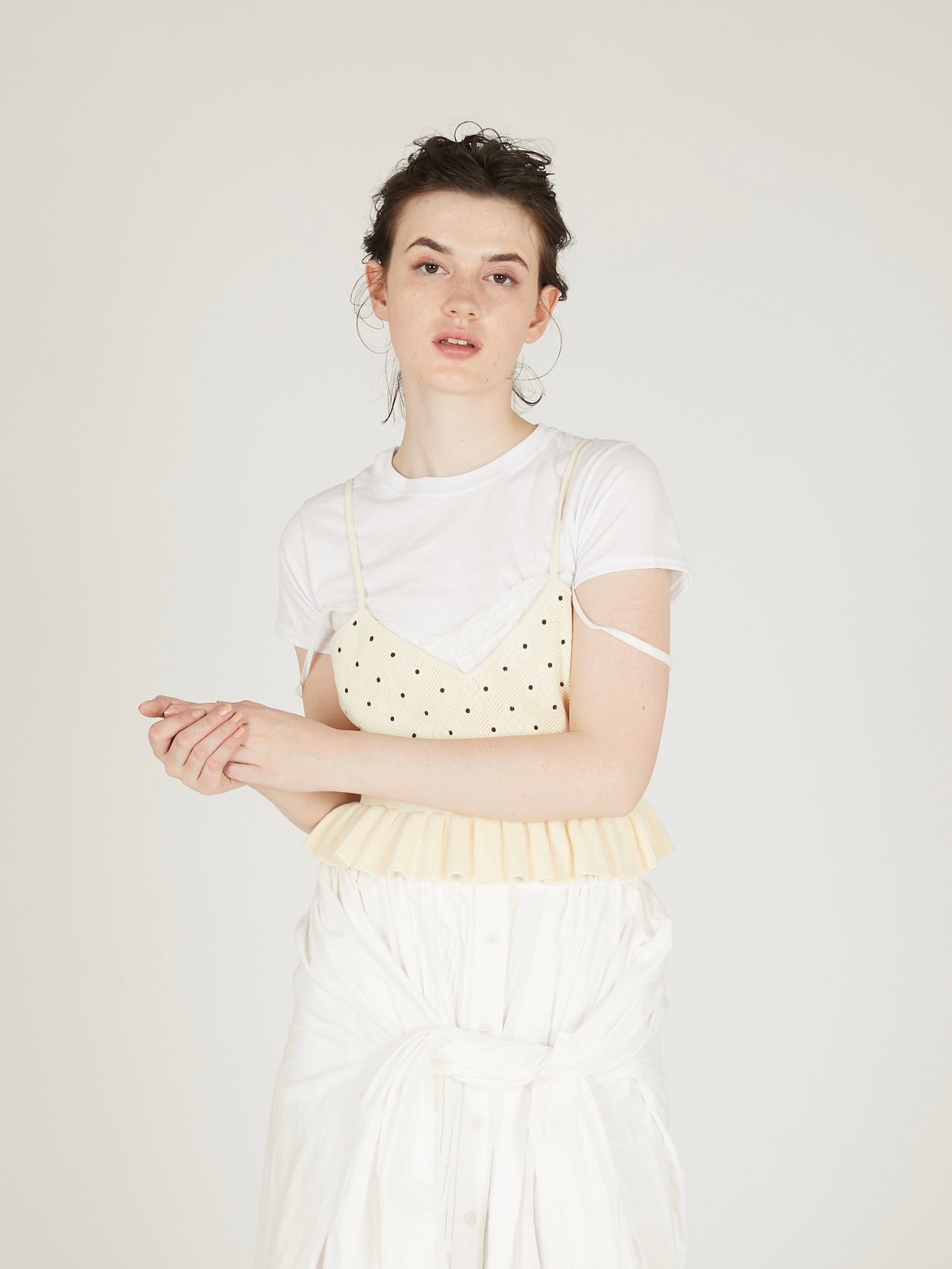 flower Jacquard dot camisole|IVORY