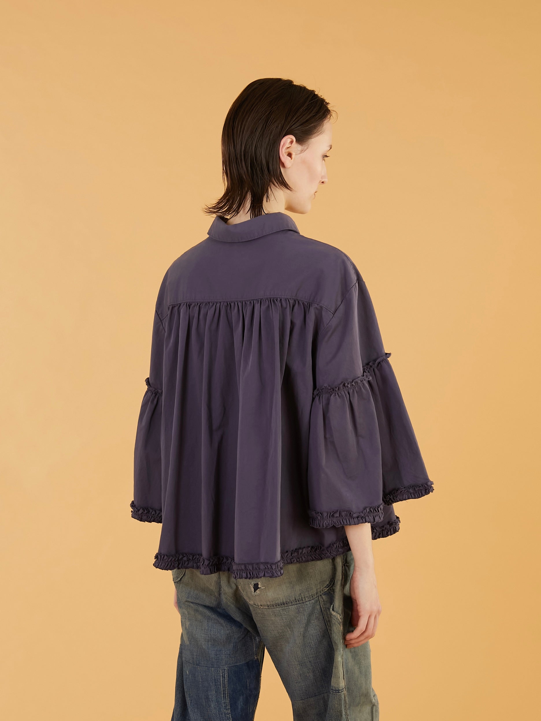 garment dye frill shirts|NAVY