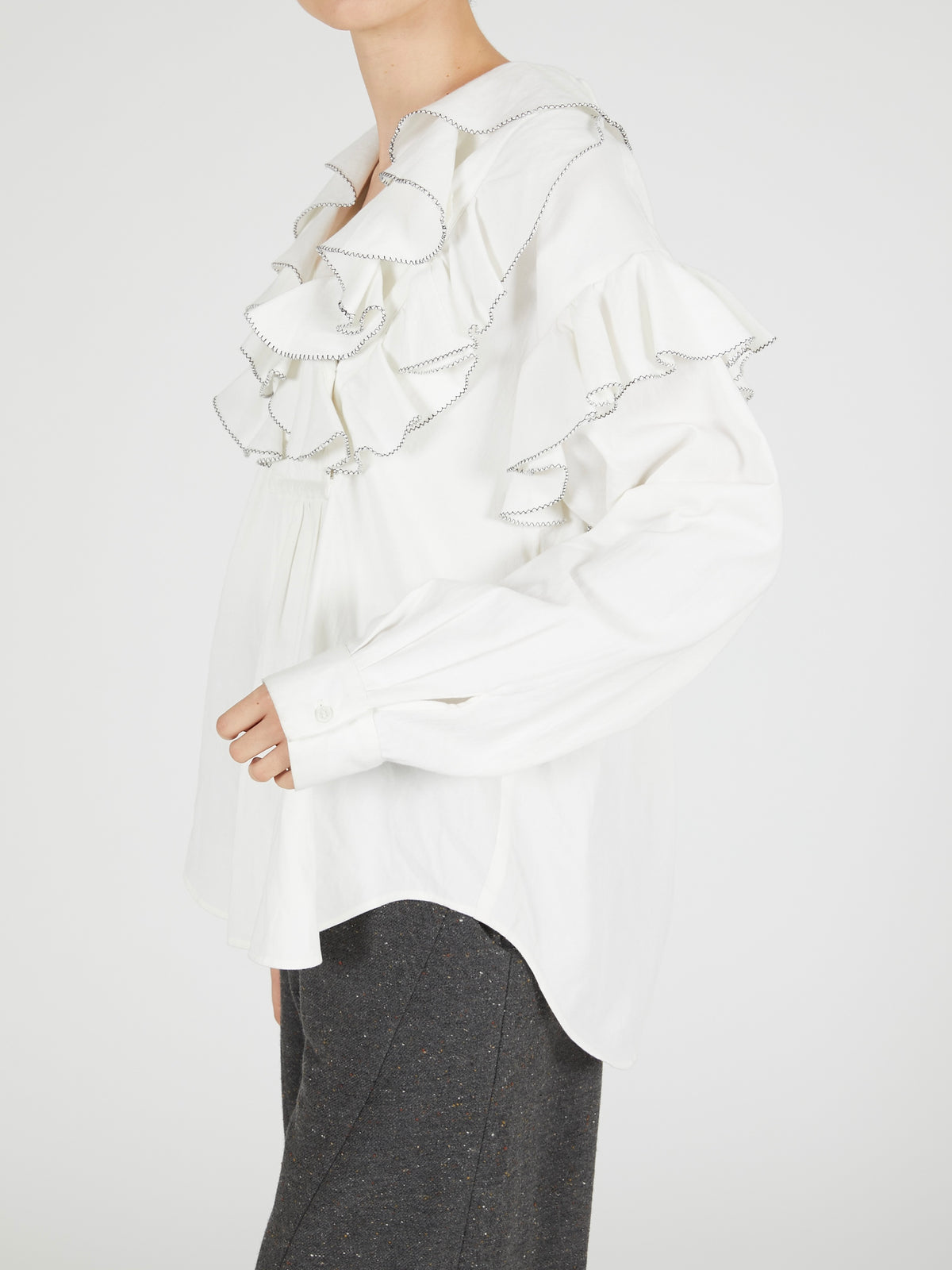 double front ruffle collar blouse|WHITE