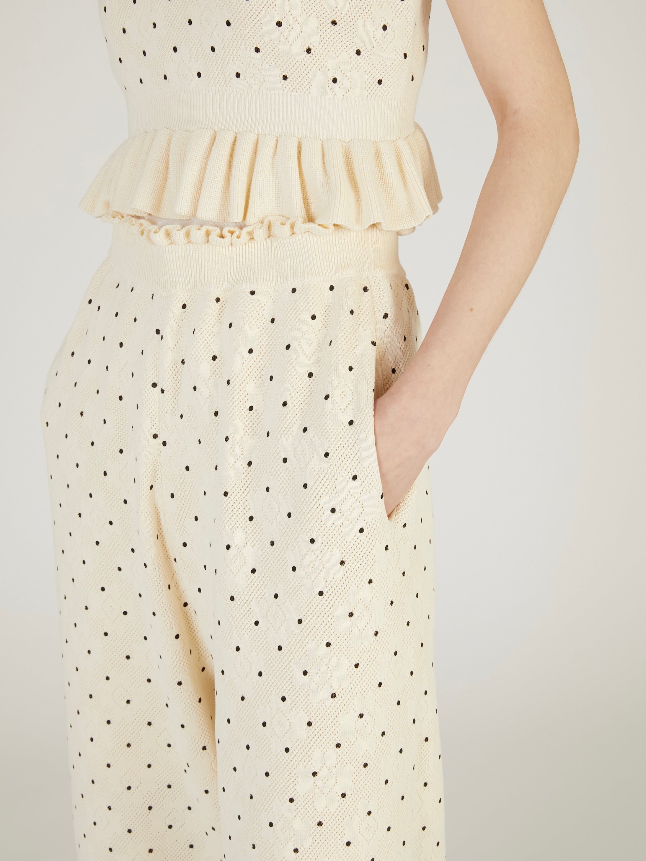 flower Jacquard dot pants|IVORY
