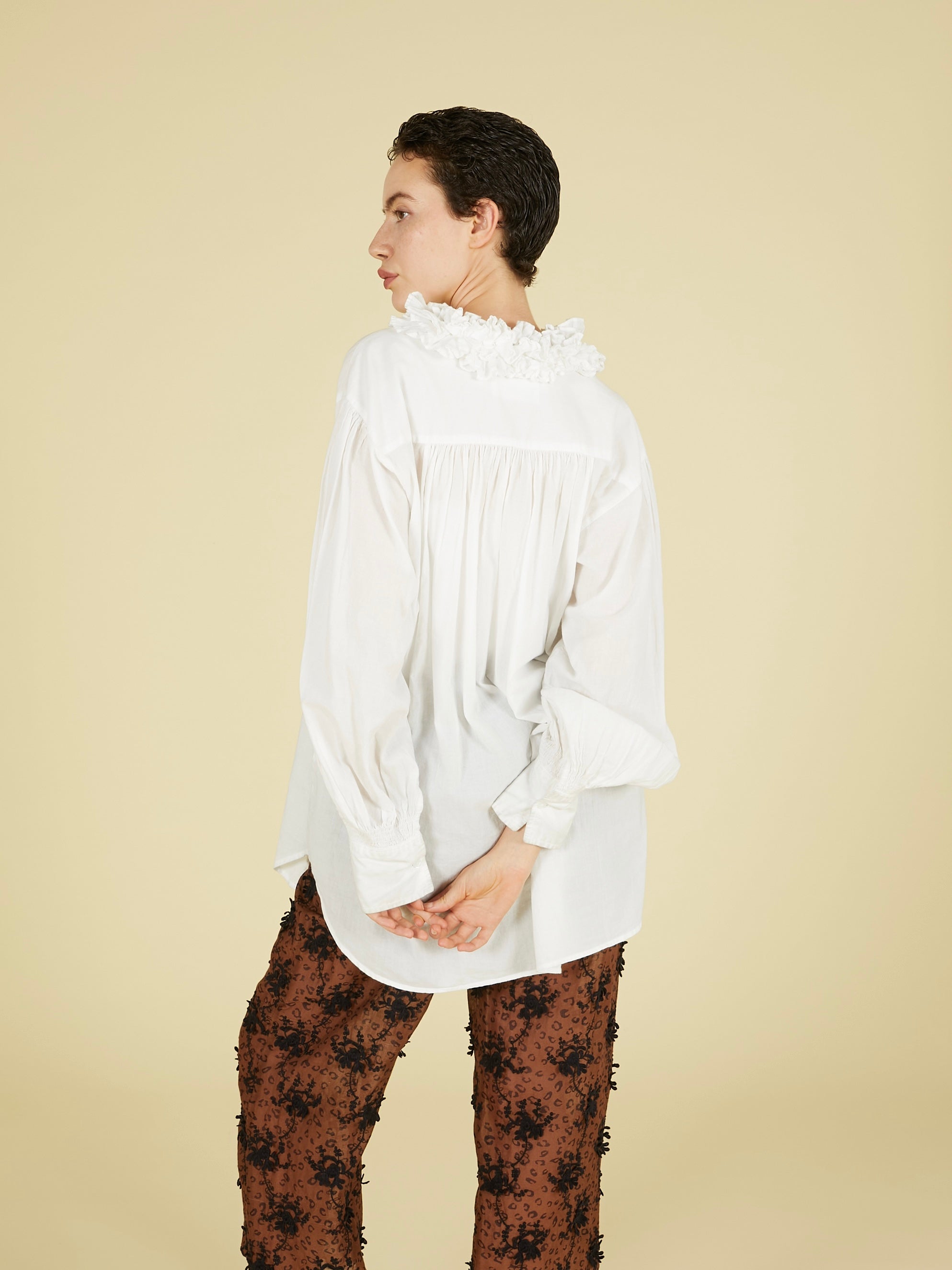 cotton frill collar shirts|WHITE