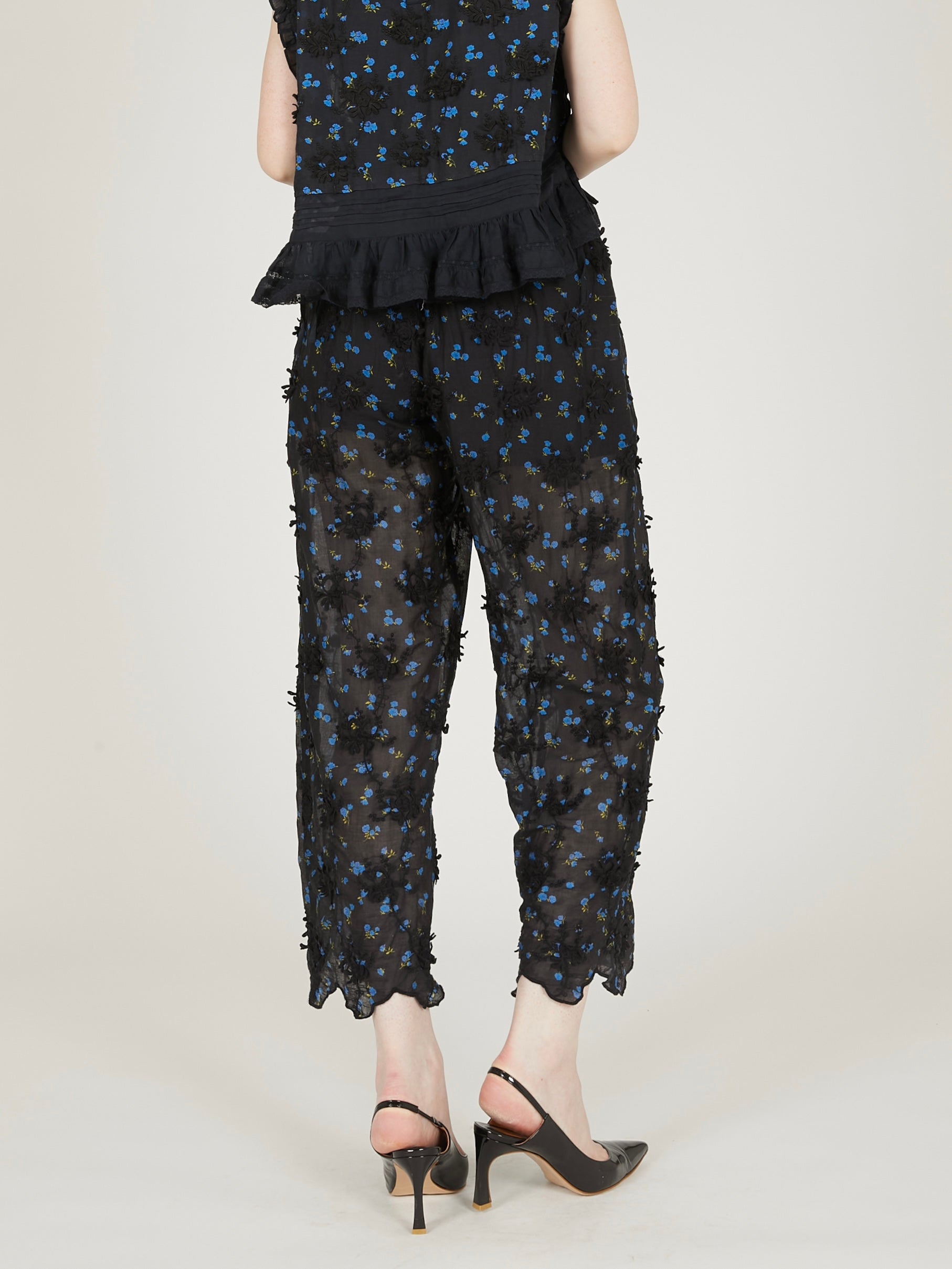 sheer flower easy pants|BLACK