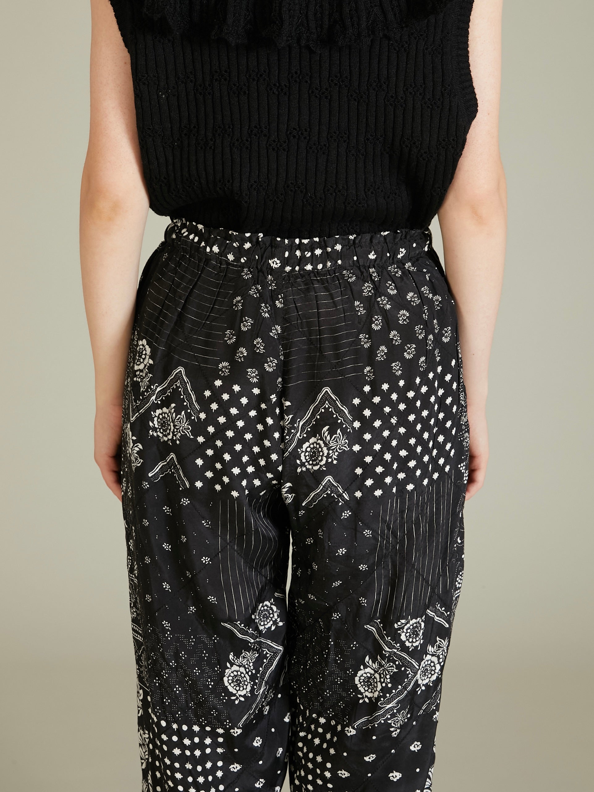 pattern quilt pants|BLACK