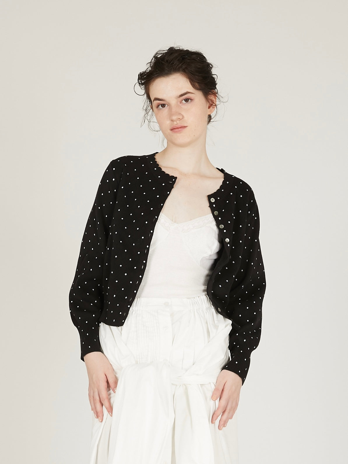 flower Jacquard dot cardigan|BLACK