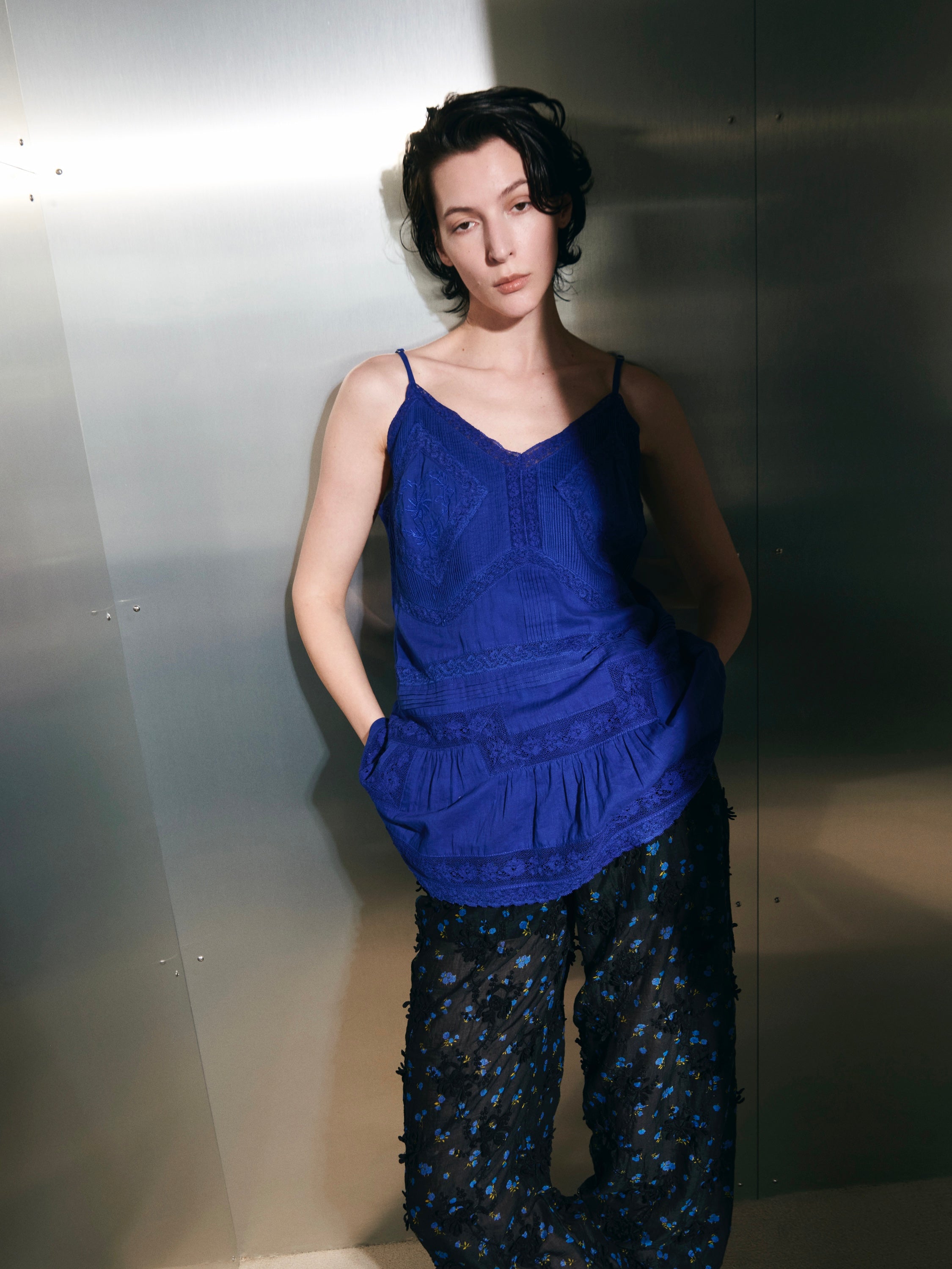 hand tuck lace camisole|BLUE