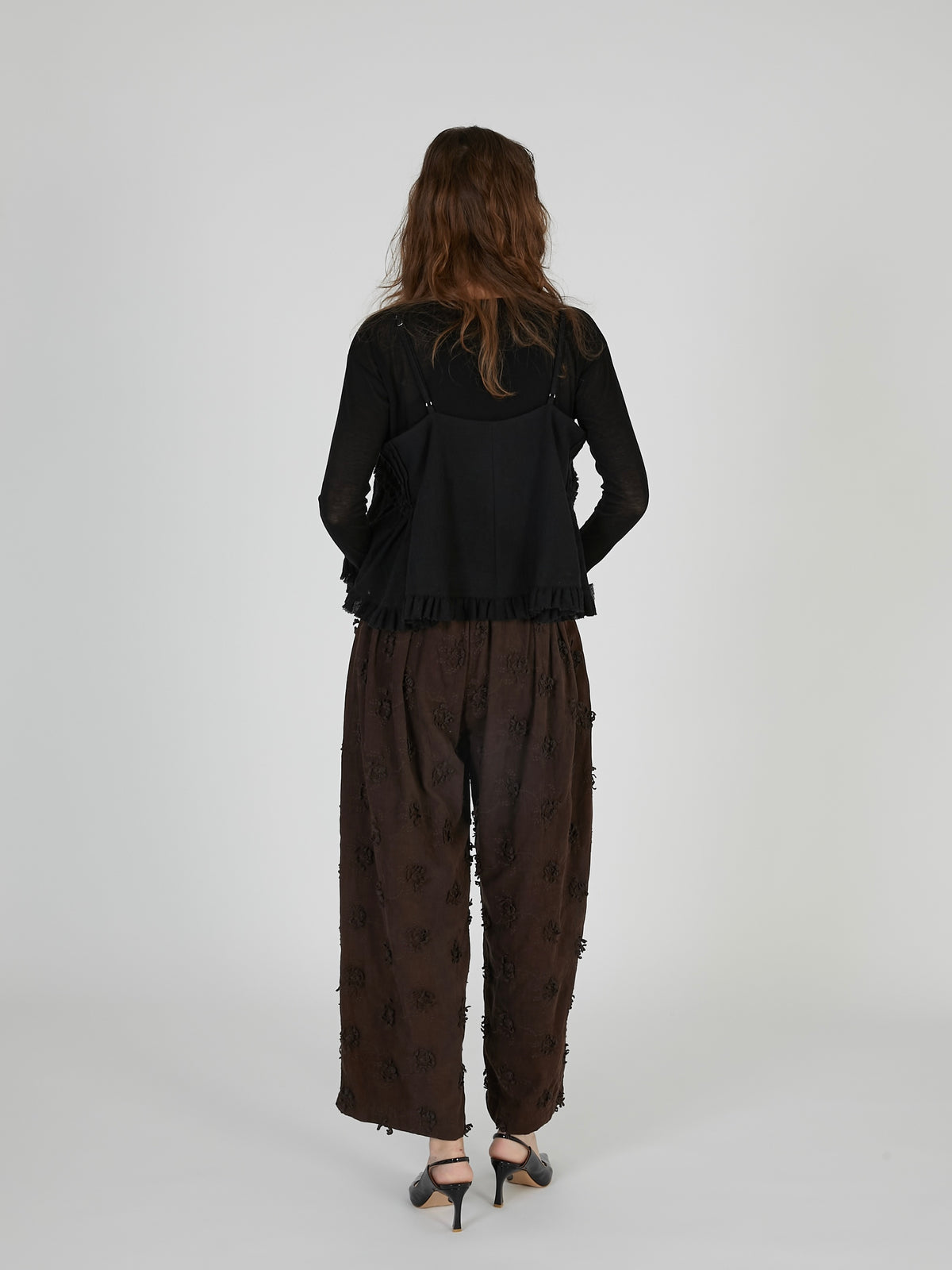 3D embroidery corduroy pants|BROWN