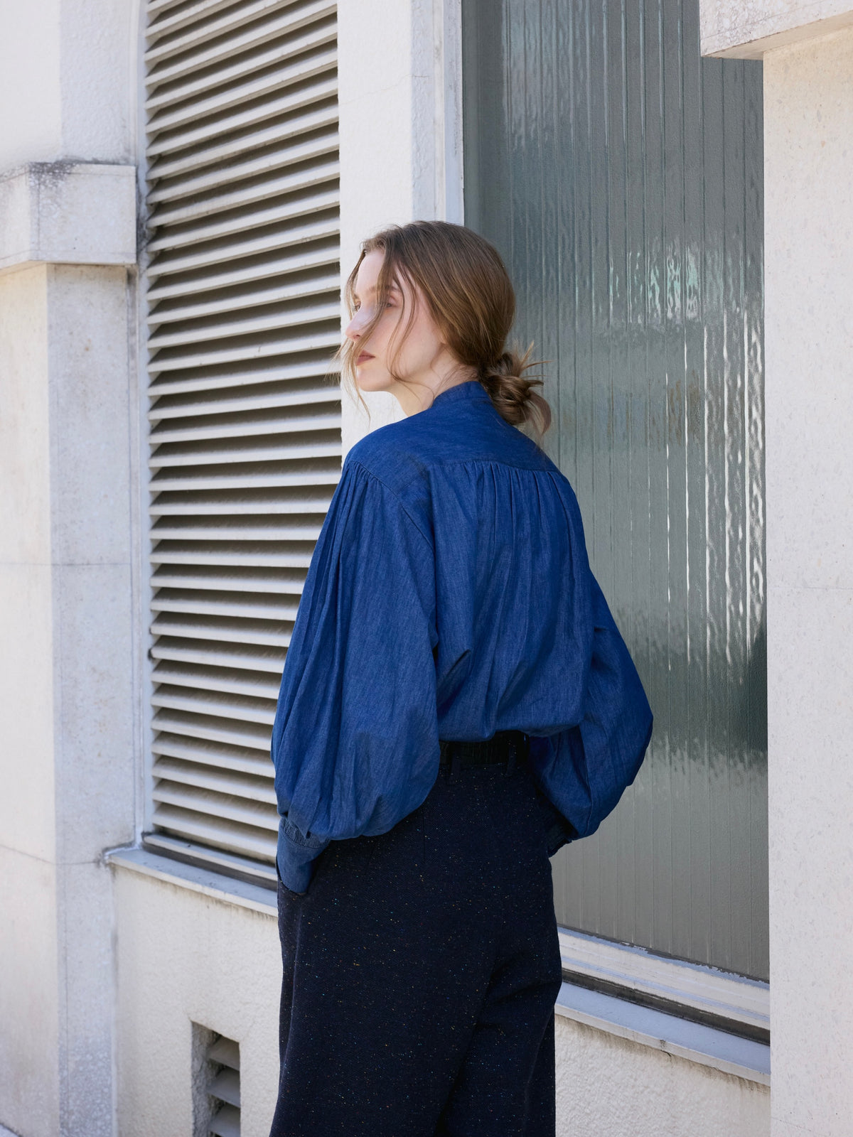 indigo ribbon blouse|NAVY