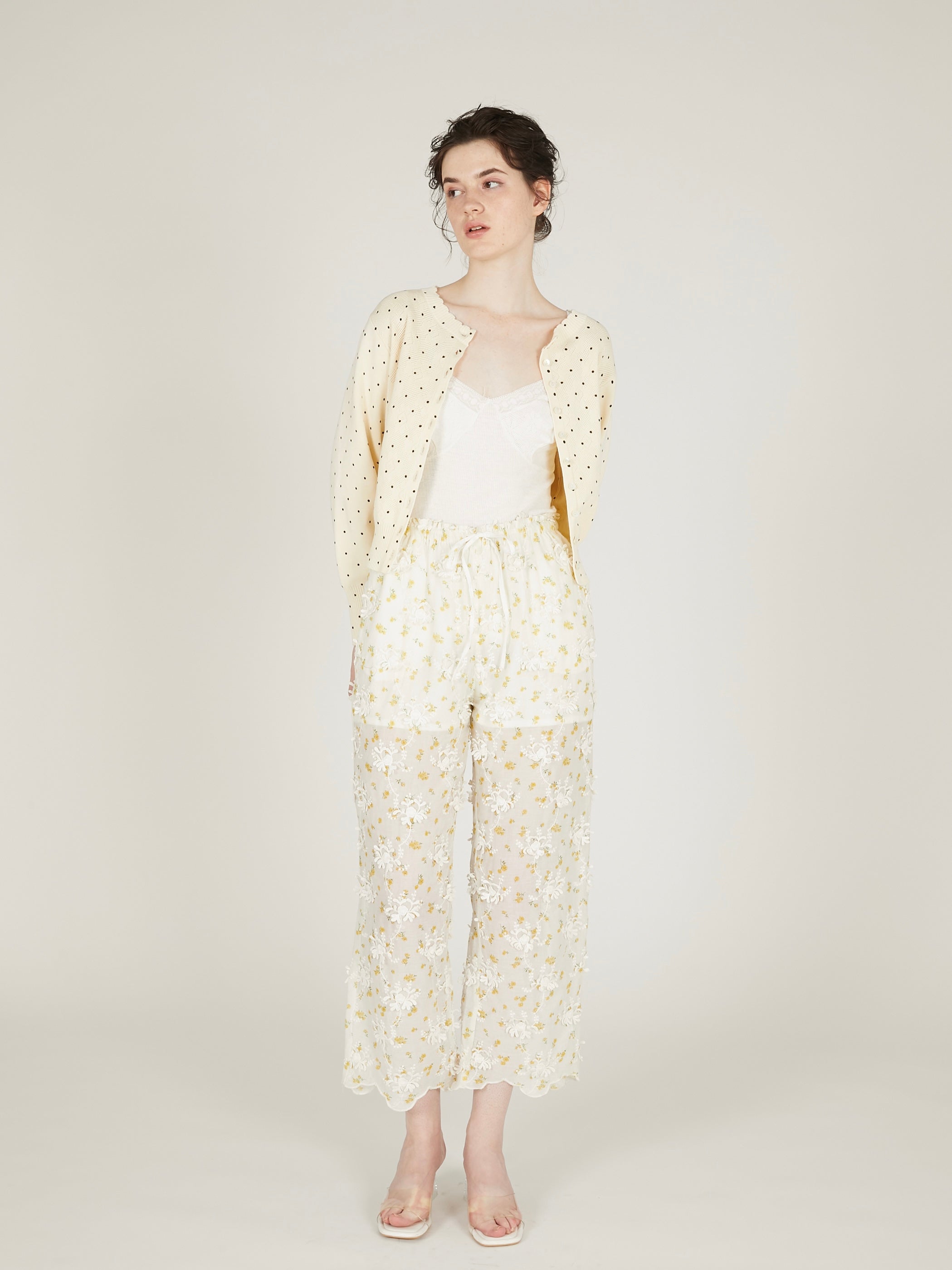flower Jacquard dot cardigan|IVORY